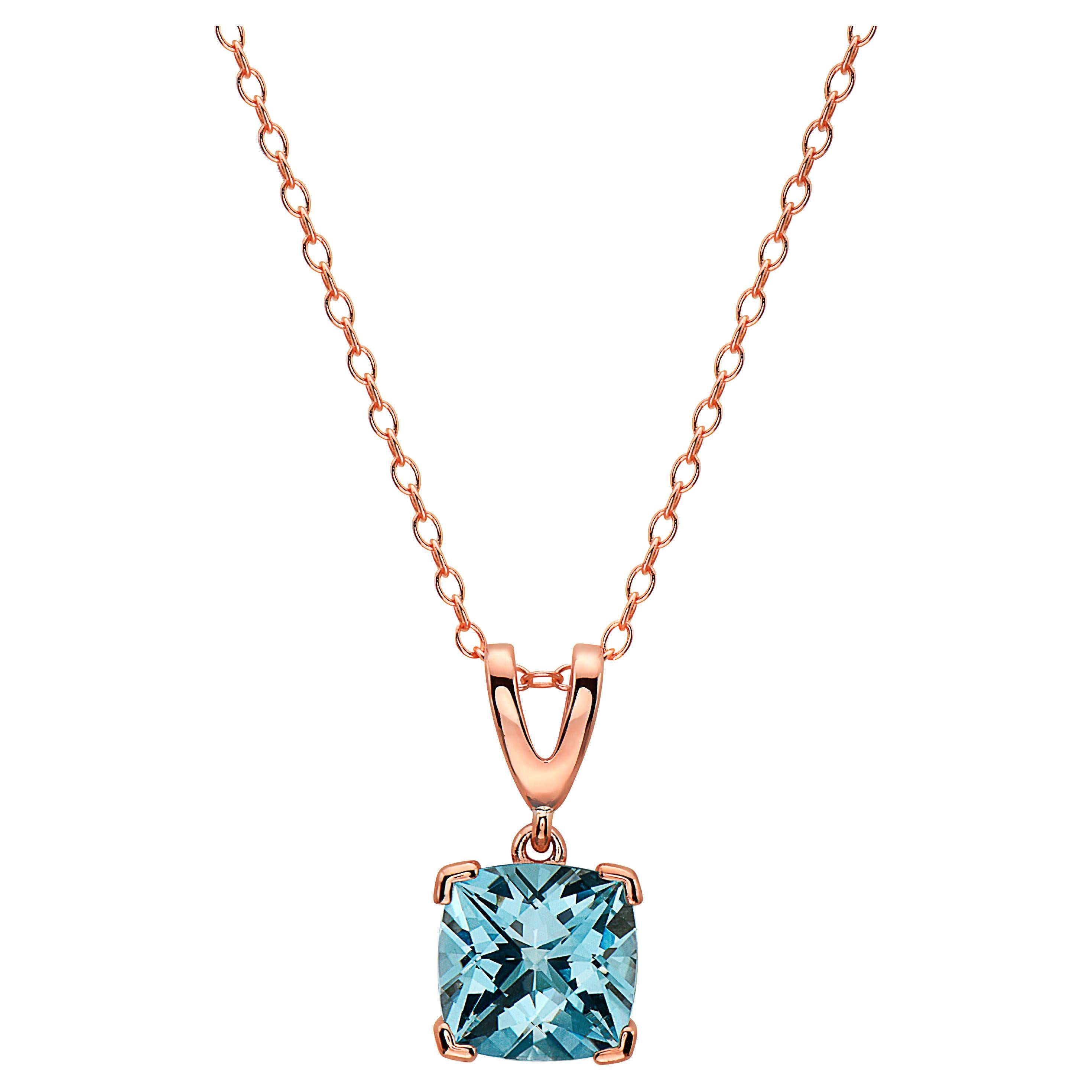 LeVian Rose Gold Plated Blue Topaz Gemstone Beautiful Fancy Pendant Necklace For Sale