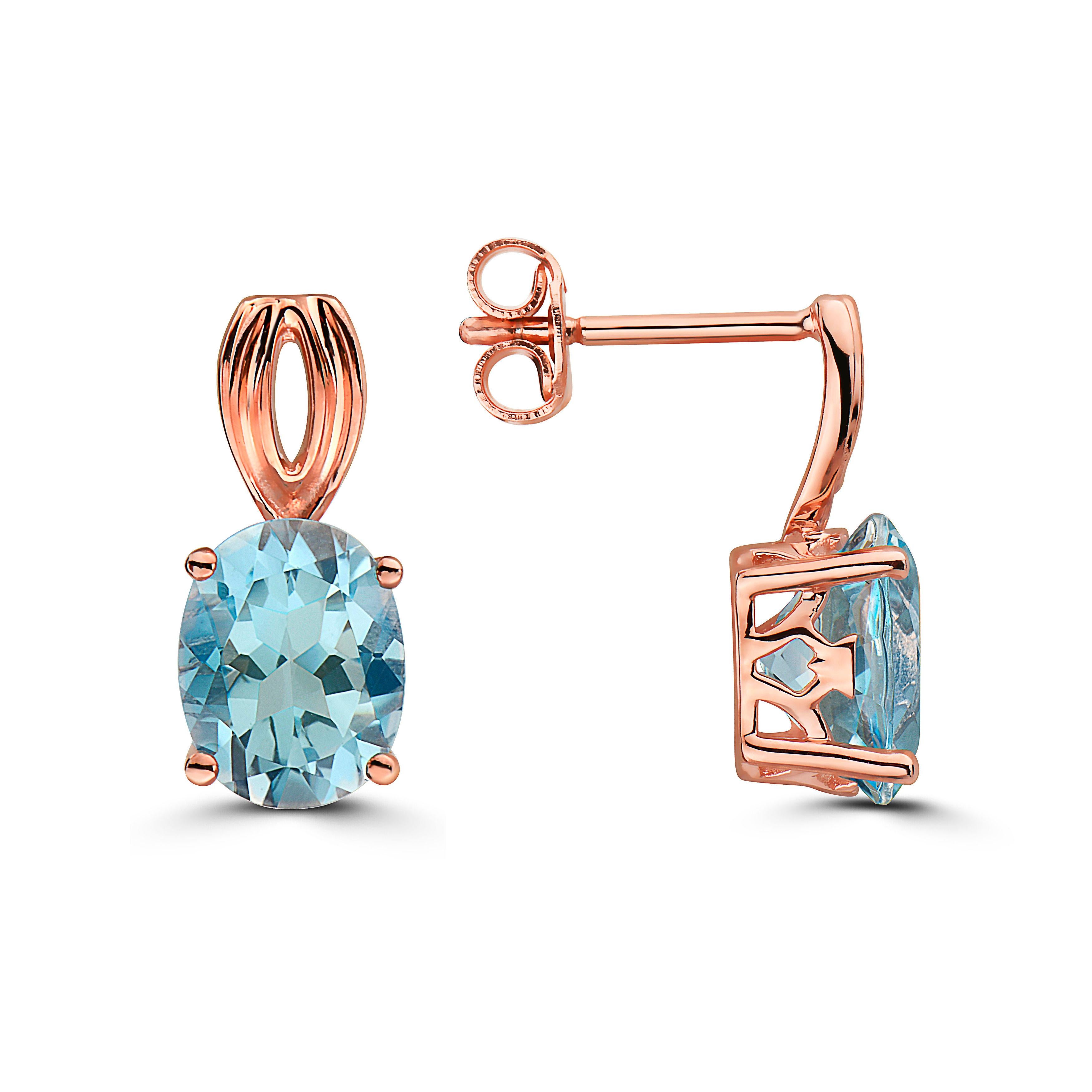 LeVian Rose Gold Plated Blue Topaz Gemstone Beautiful Fancy Pretty Earrings In New Condition For Sale In Great Neck, NY