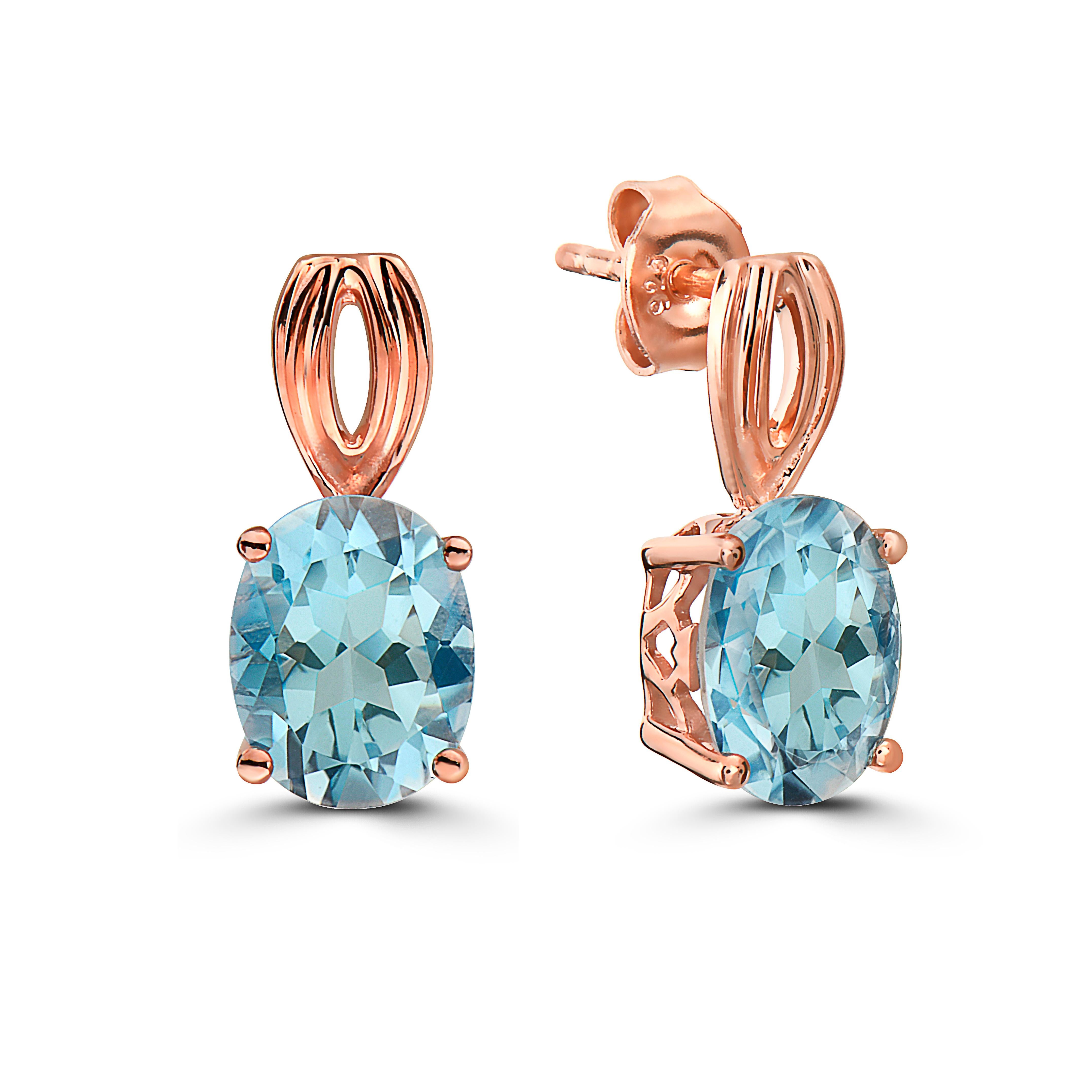 Levian Rose Gold Plated Blue Topaz Gemstone Beautiful Fancy Pretty Earrings
