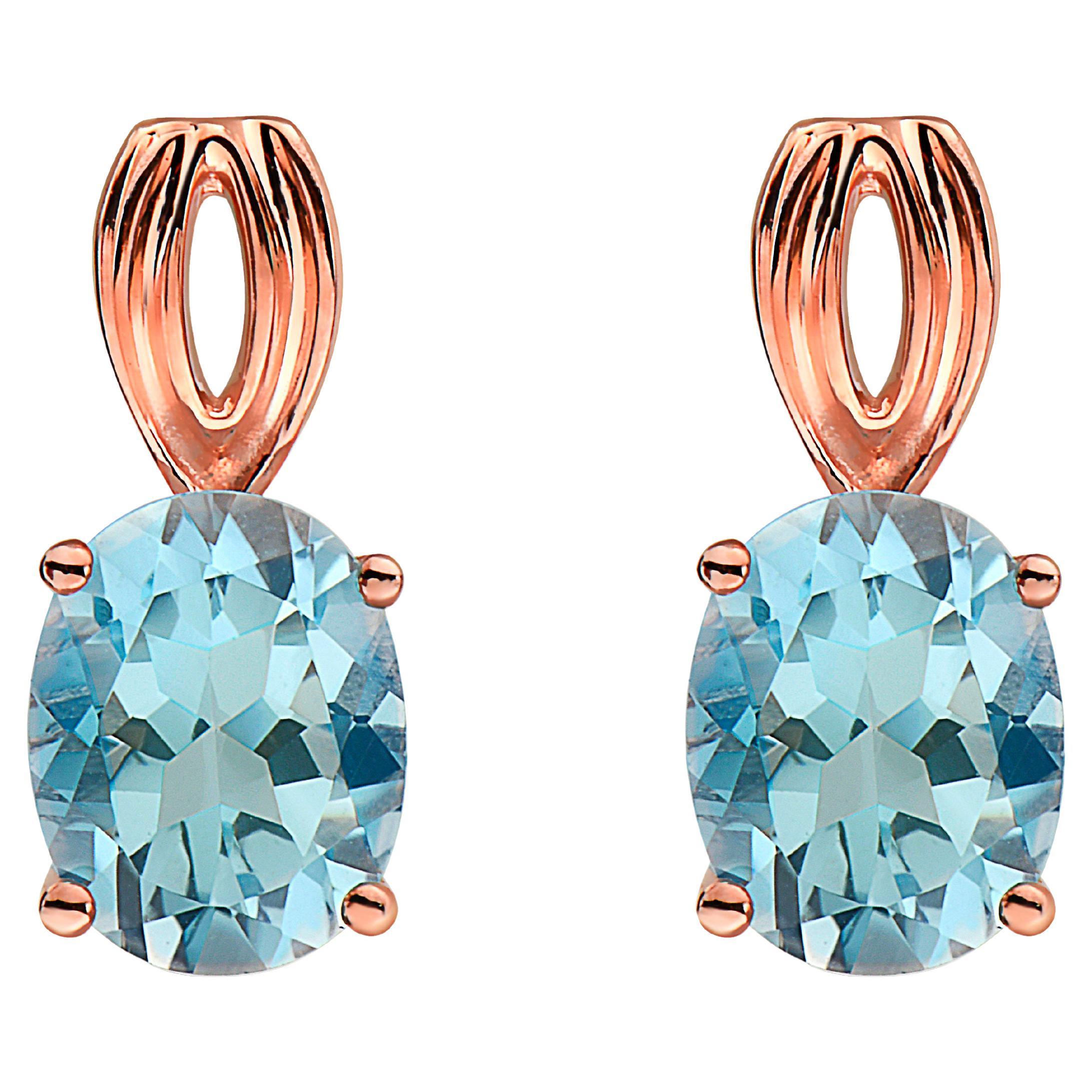 LeVian Rose Gold Plated Blue Topaz Gemstone Beautiful Fancy Pretty Earrings For Sale