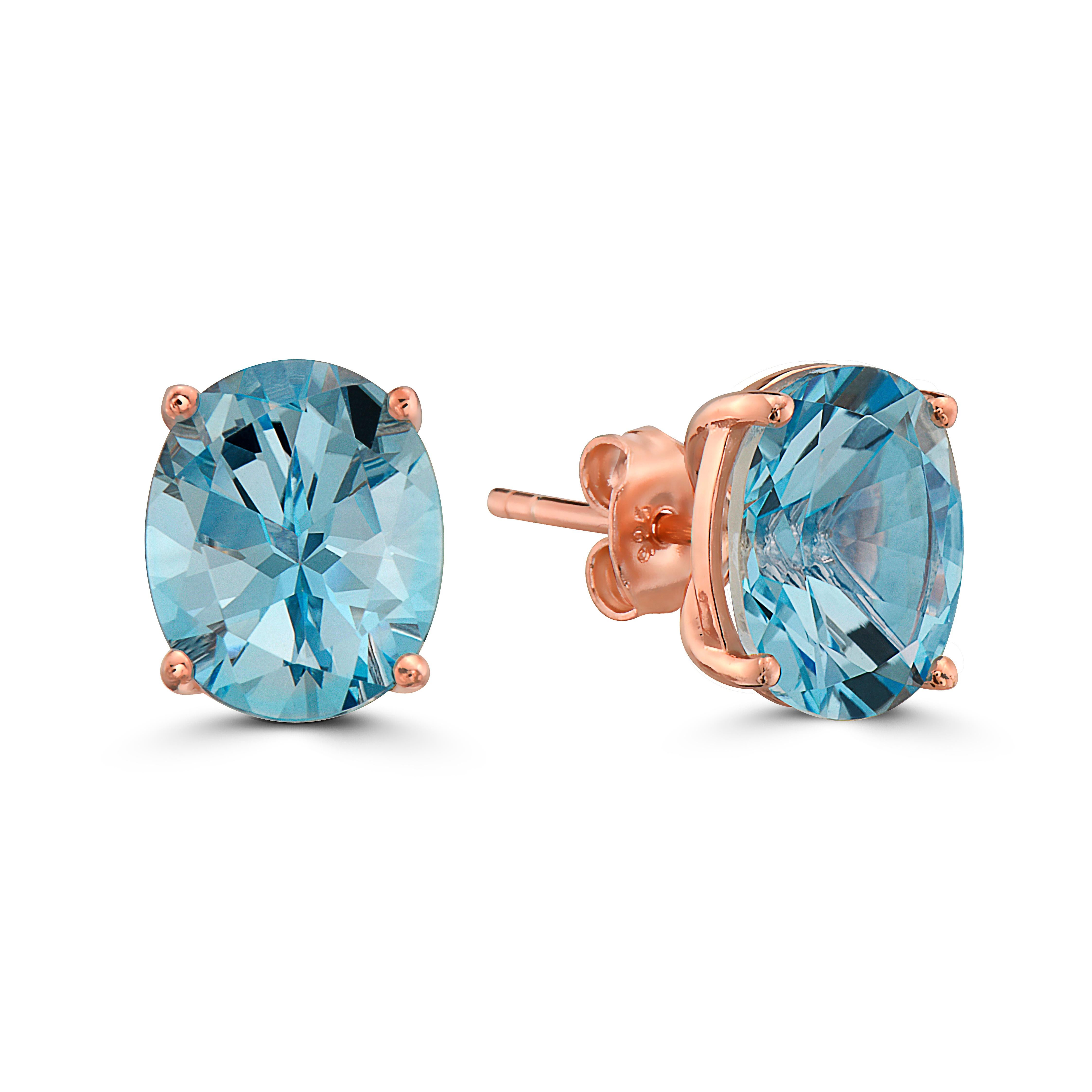 Levian Rose Gold Plated Blue Topaz Gemstone Beautiful Oval Stud Earrings
