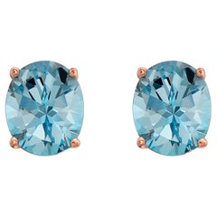 Le Vian Rose Gold Plated Blue Topaz Gemstone Beautiful Oval Stud Earrings