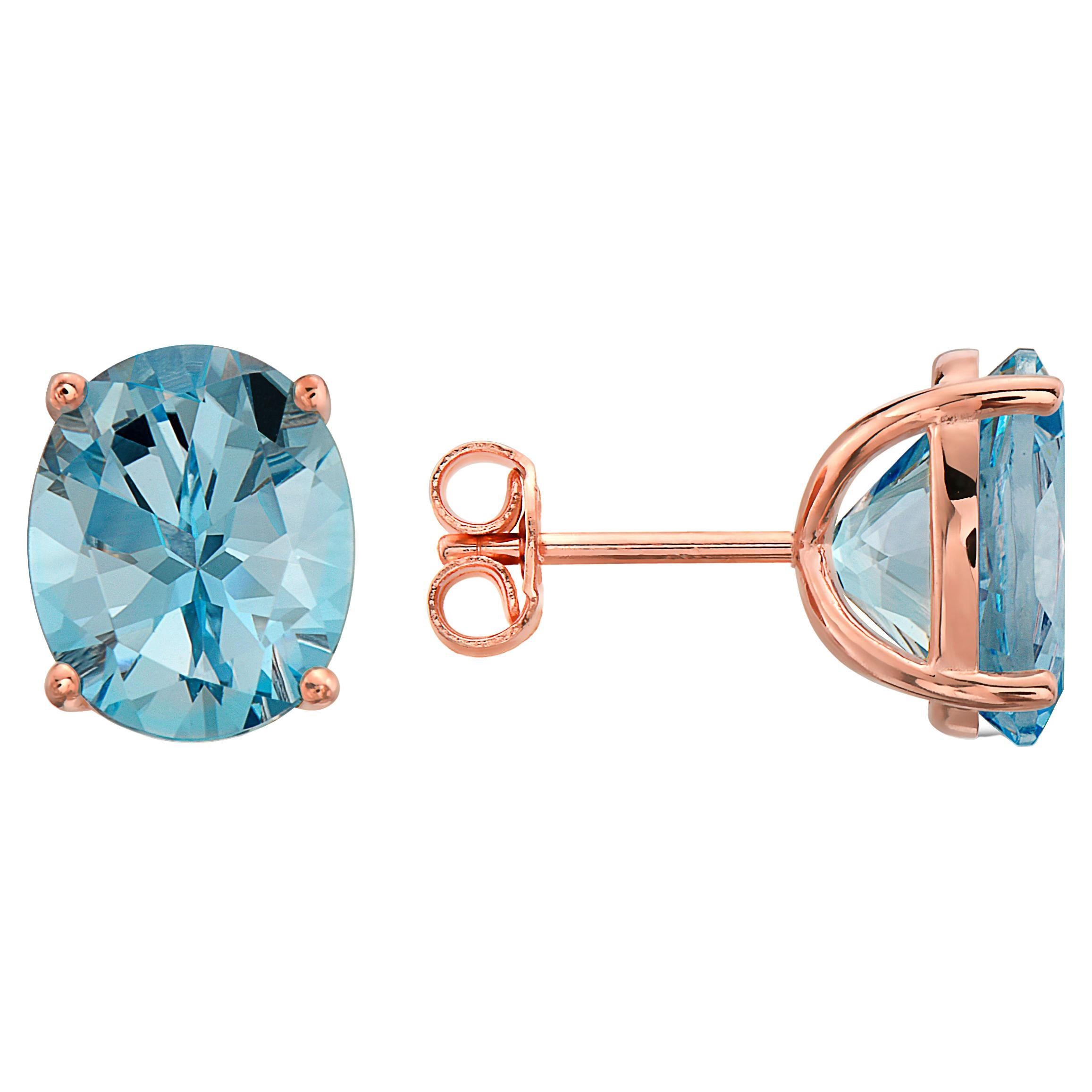 Levian Rose Gold Plated Blue Topaz Gemstone Beautiful Oval Stud Earrings For Sale