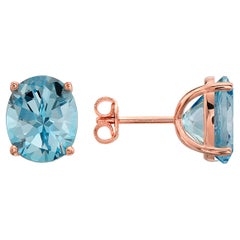 Levian Rose Gold Plated Blue Topaz Gemstone Beautiful Oval Stud Earrings