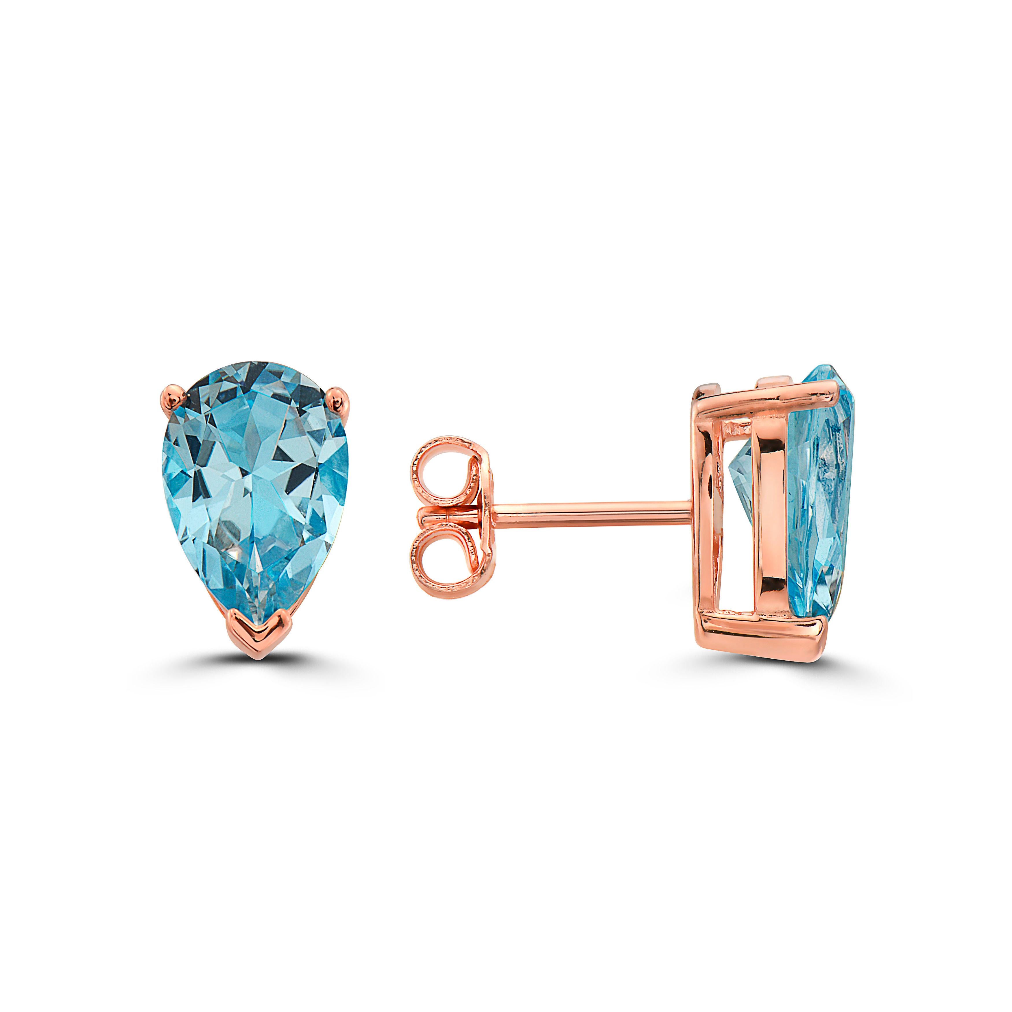 Women's or Men's LeVian Rose Gold Plated Blue Topaz Gemstone Beautiful Pear Shape Stud Earrings For Sale