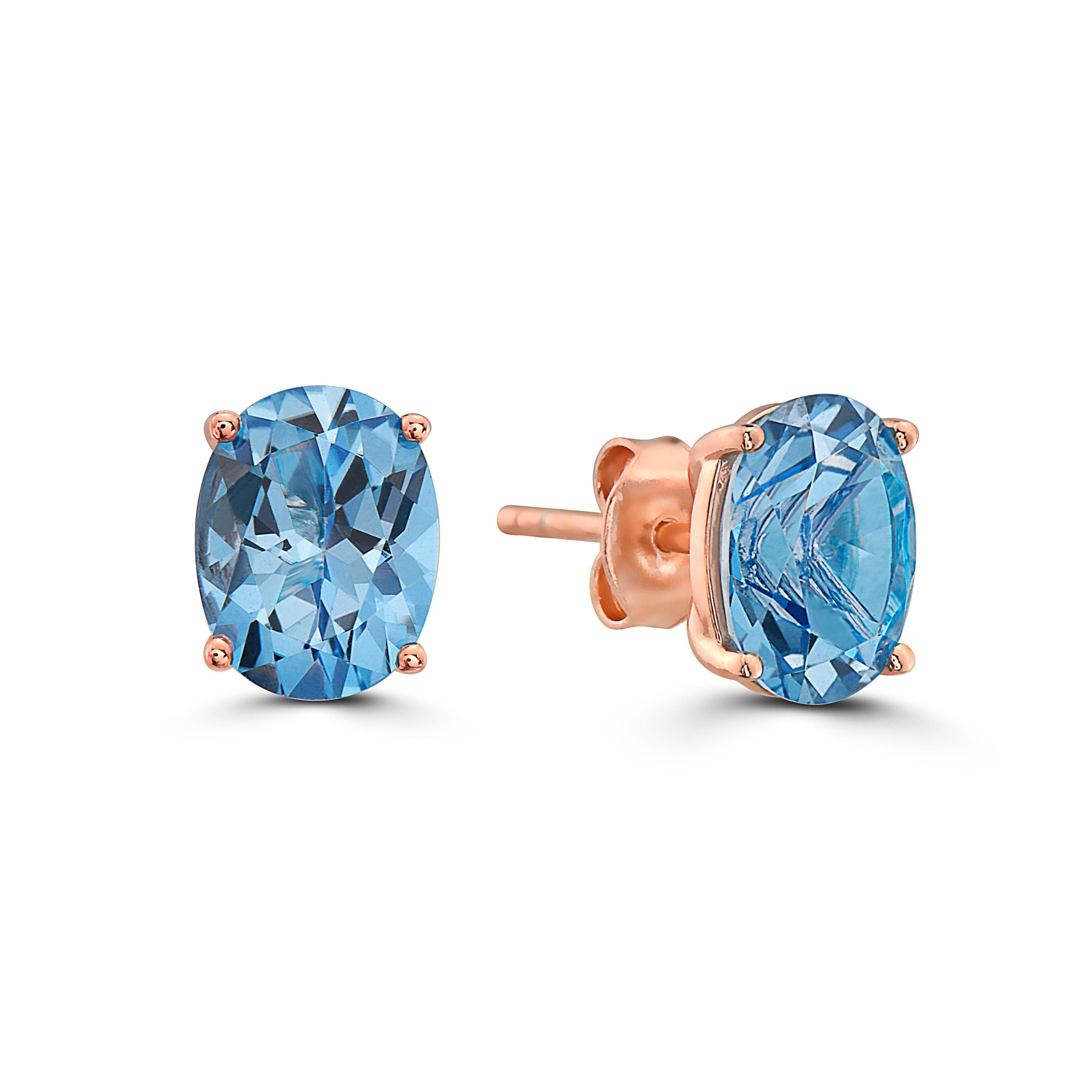 LeVian Rose Gold plattiert blauer Topas Edelstein schöne hübsche ovale Ohrstecker