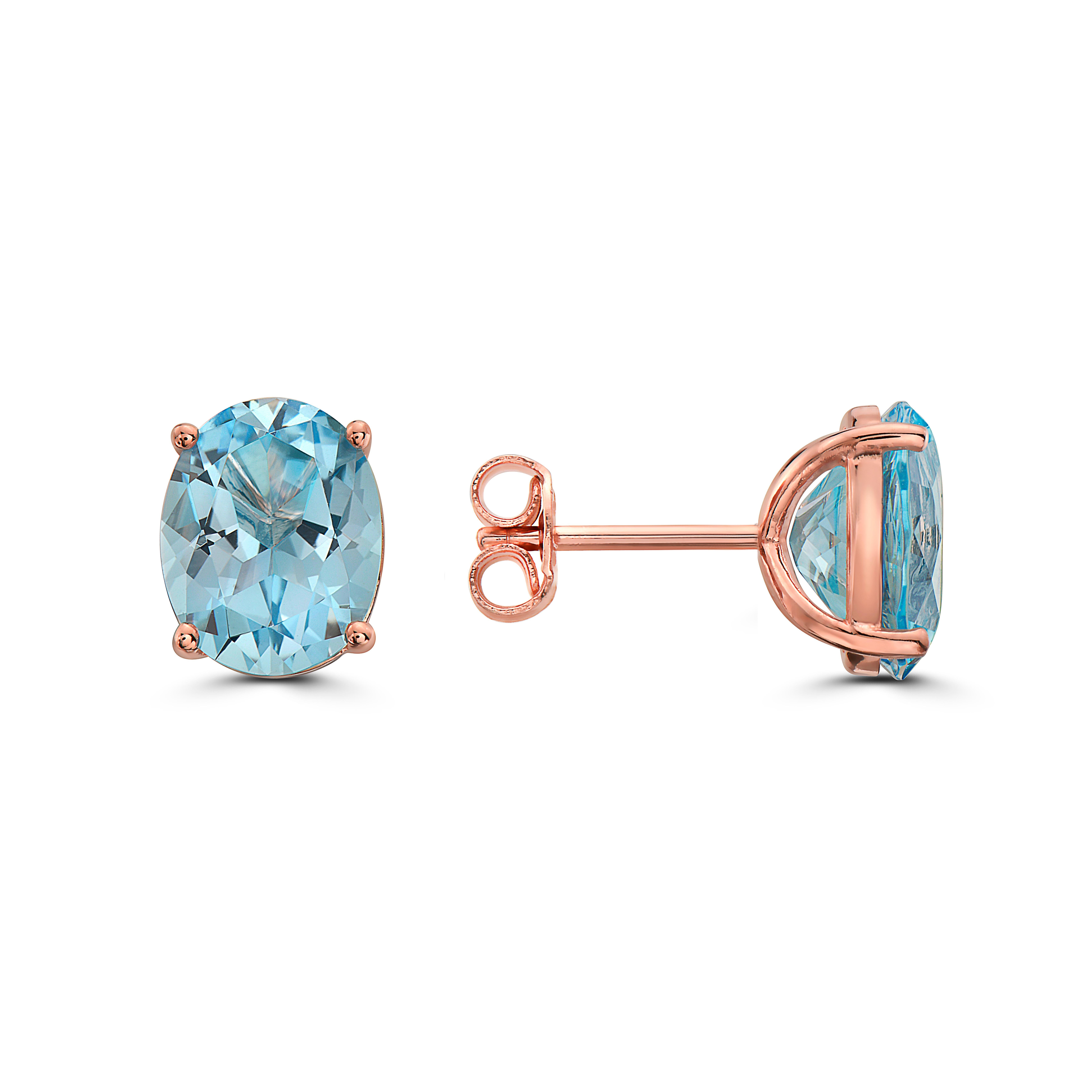Levian Rose Gold Plated Blue Topaz Gemstone Beautiful Pretty Oval Stud Earrings
