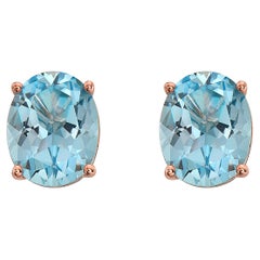LeVian Rose Gold Plated Blue Topaz Gemstone Beautiful Pretty Oval Stud Earrings