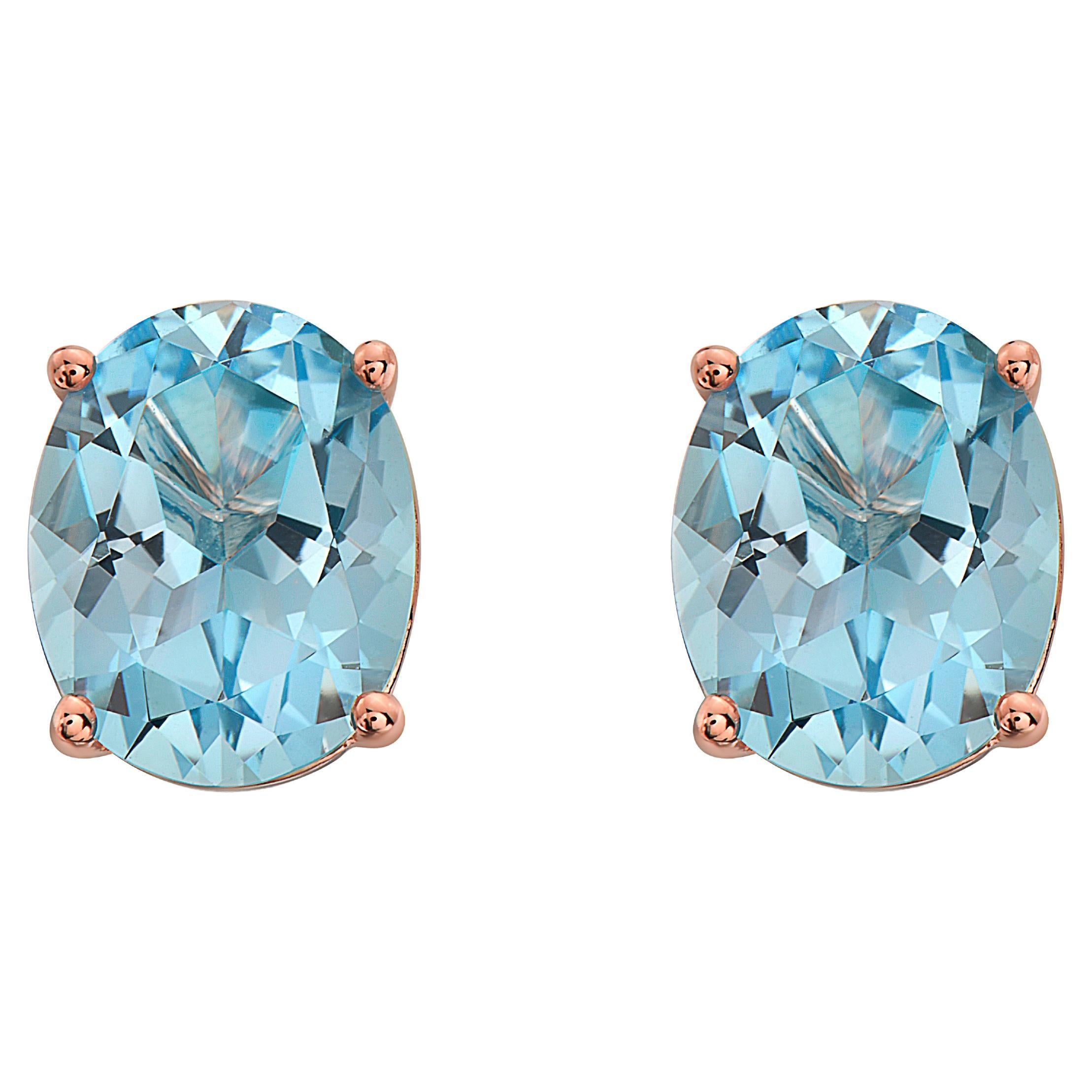 Levian Rose Gold Plated Blue Topaz Gemstone Beautiful Pretty Oval Stud Earrings For Sale