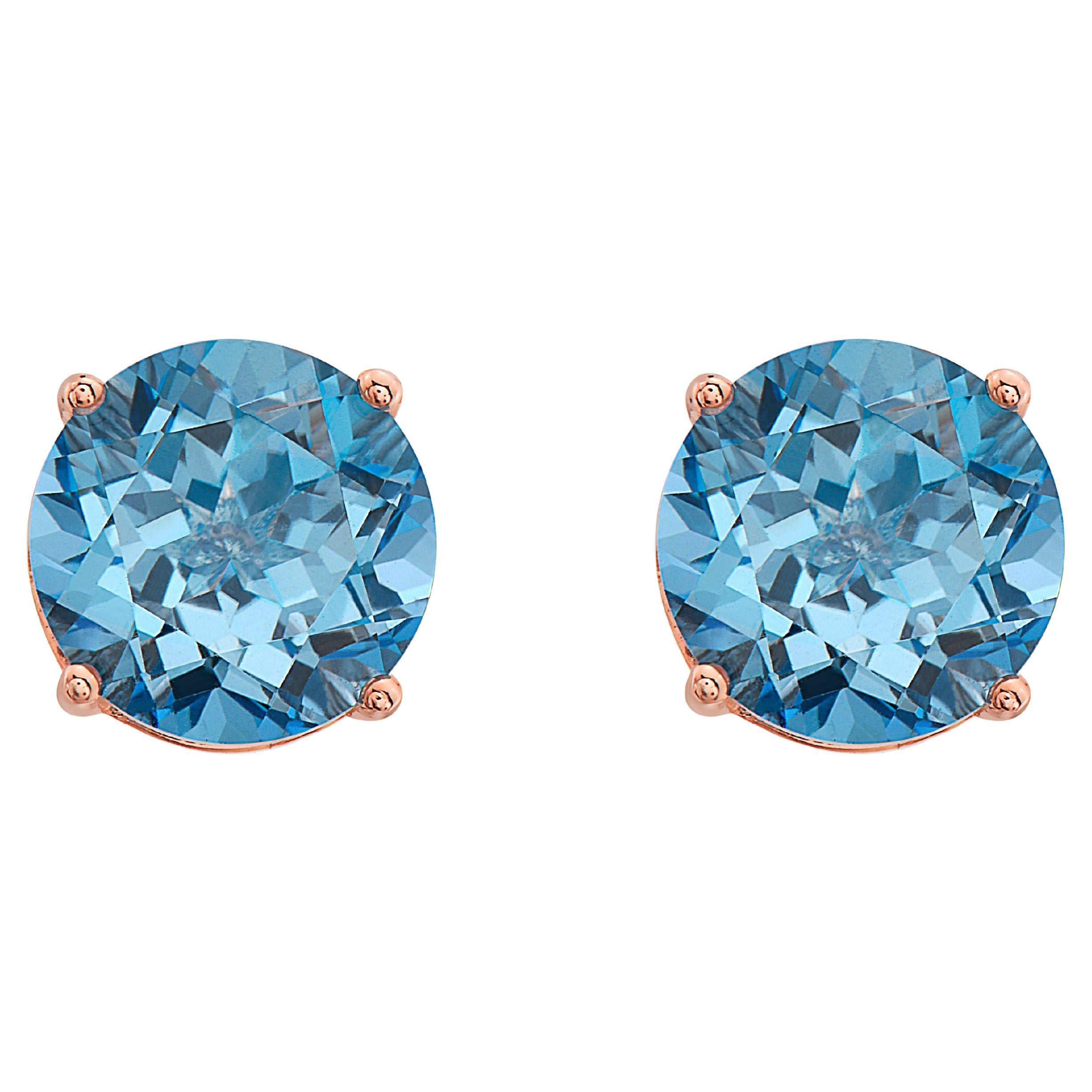 LeVian Rose Gold Plated Blue Topaz Gemstone Beautiful Round Shape Stud Earrings