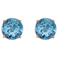 LeVian Rose Gold Plated Blue Topaz Gemstone Beautiful Round Shape Stud Earrings