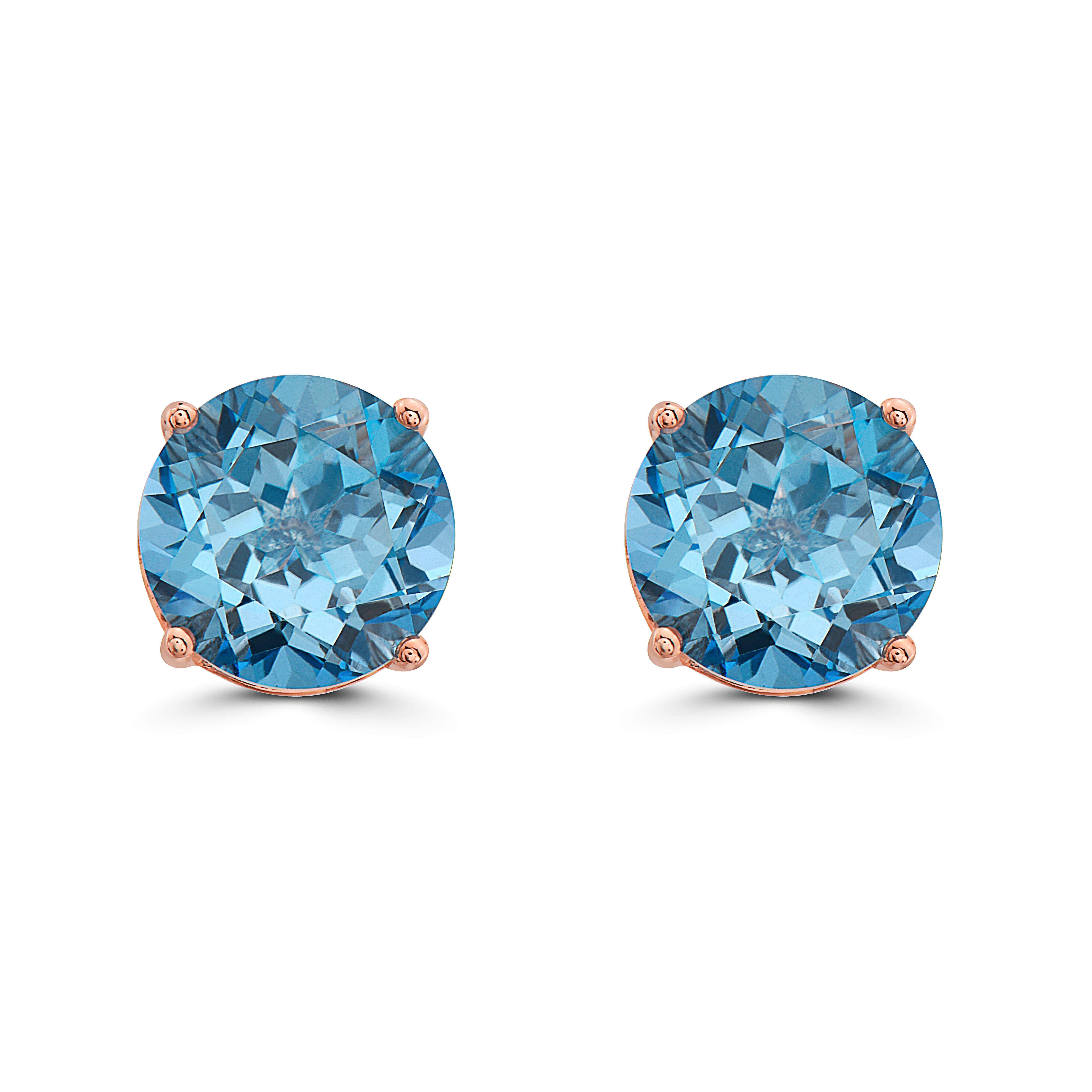 LeVian Rose Gold Plated Blue Topaz Gemstone Beautiful Round Shape Stud Earrings For Sale
