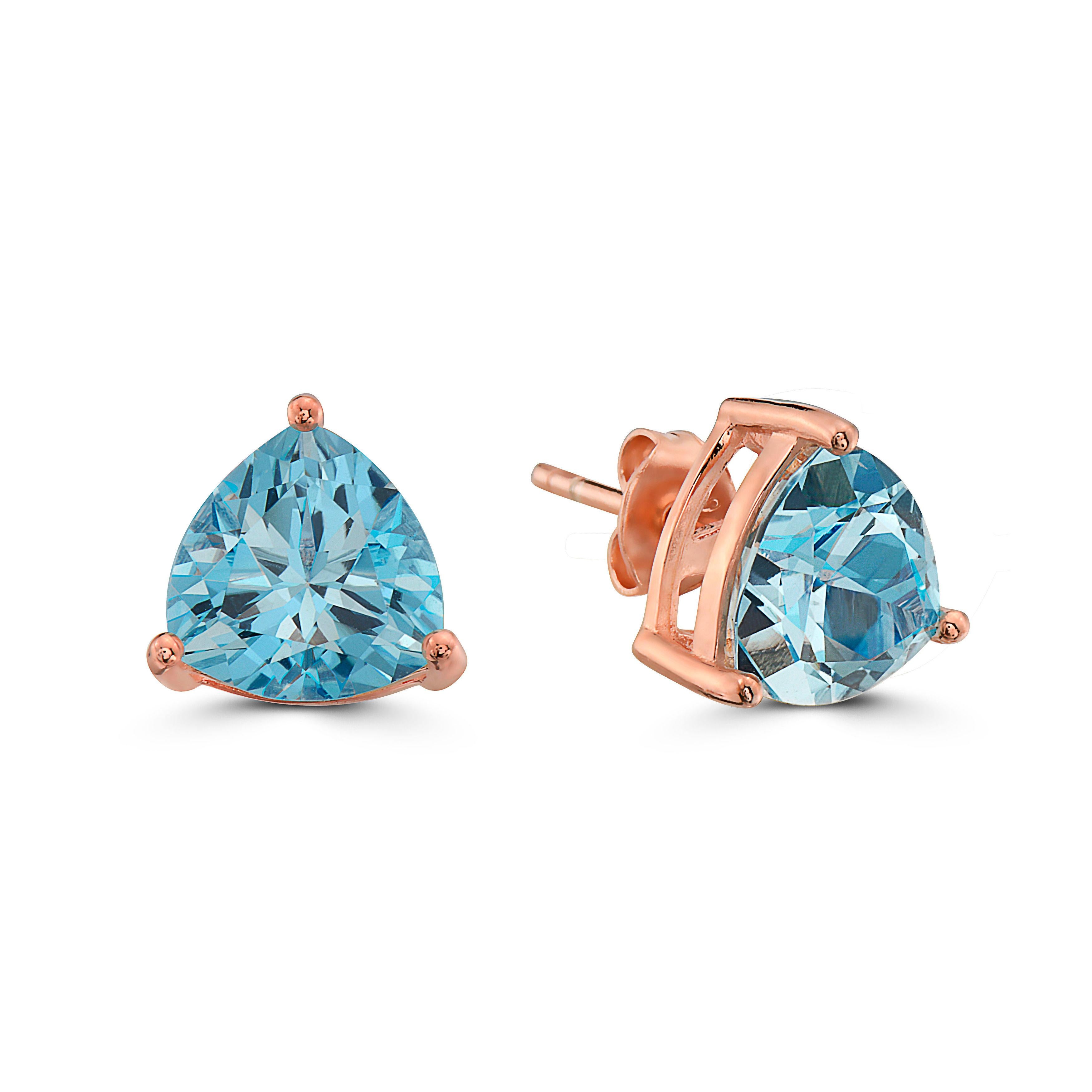 LeVian Boucles d'oreilles plaqué or rose avec topaze bleue, pierre précieuse de taille Trillion