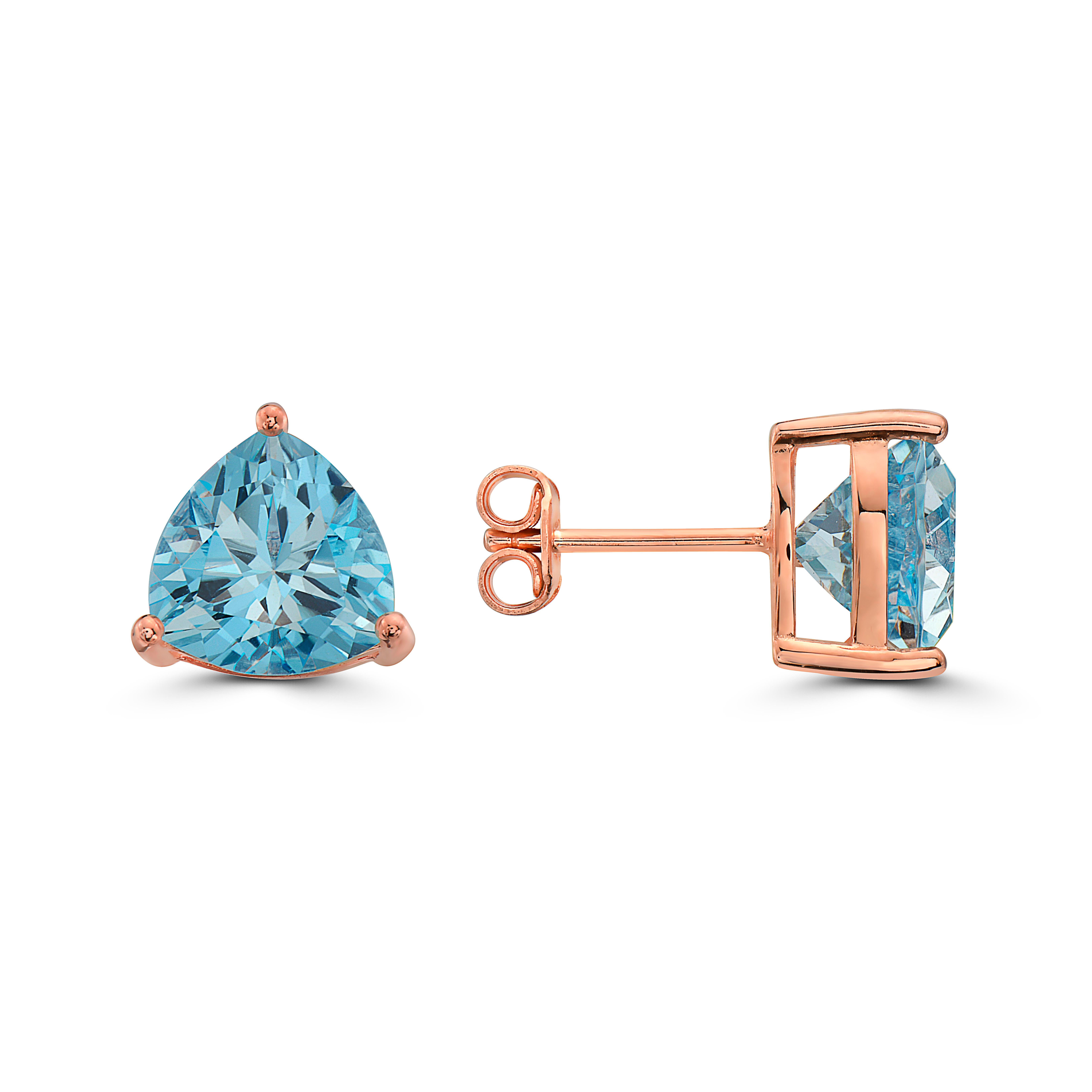 Levian Rose Gold Plated Blue Topaz Gemstone Beautiful Trillion Cut Stud Earrings
