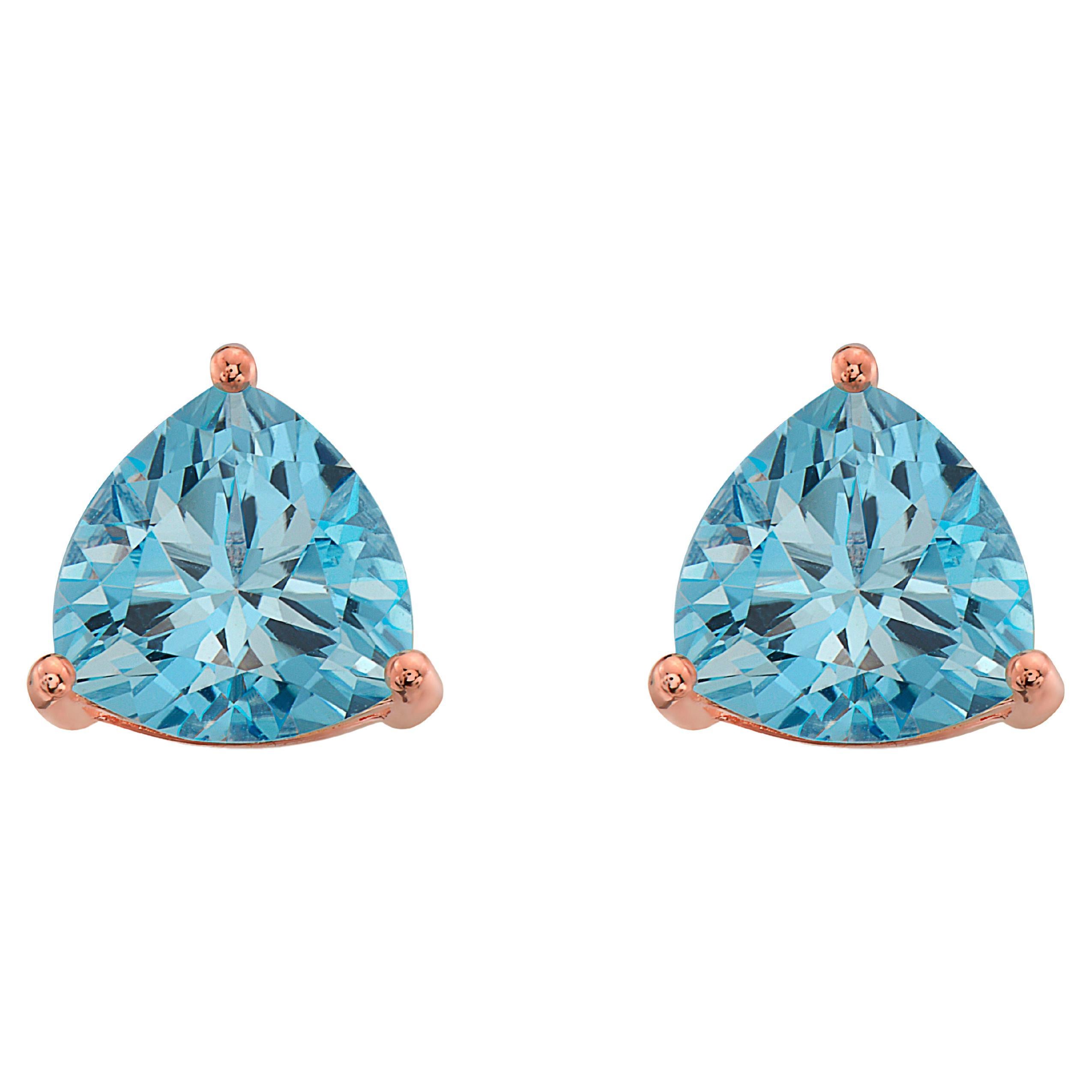 LeVian Rose Gold Plated Blue Topaz Gemstone Beautiful Trillion Cut Stud Earrings