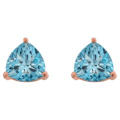 LeVian Rose Gold Plated Blue Topaz Gemstone Beautiful Trillion Cut Stud Earrings