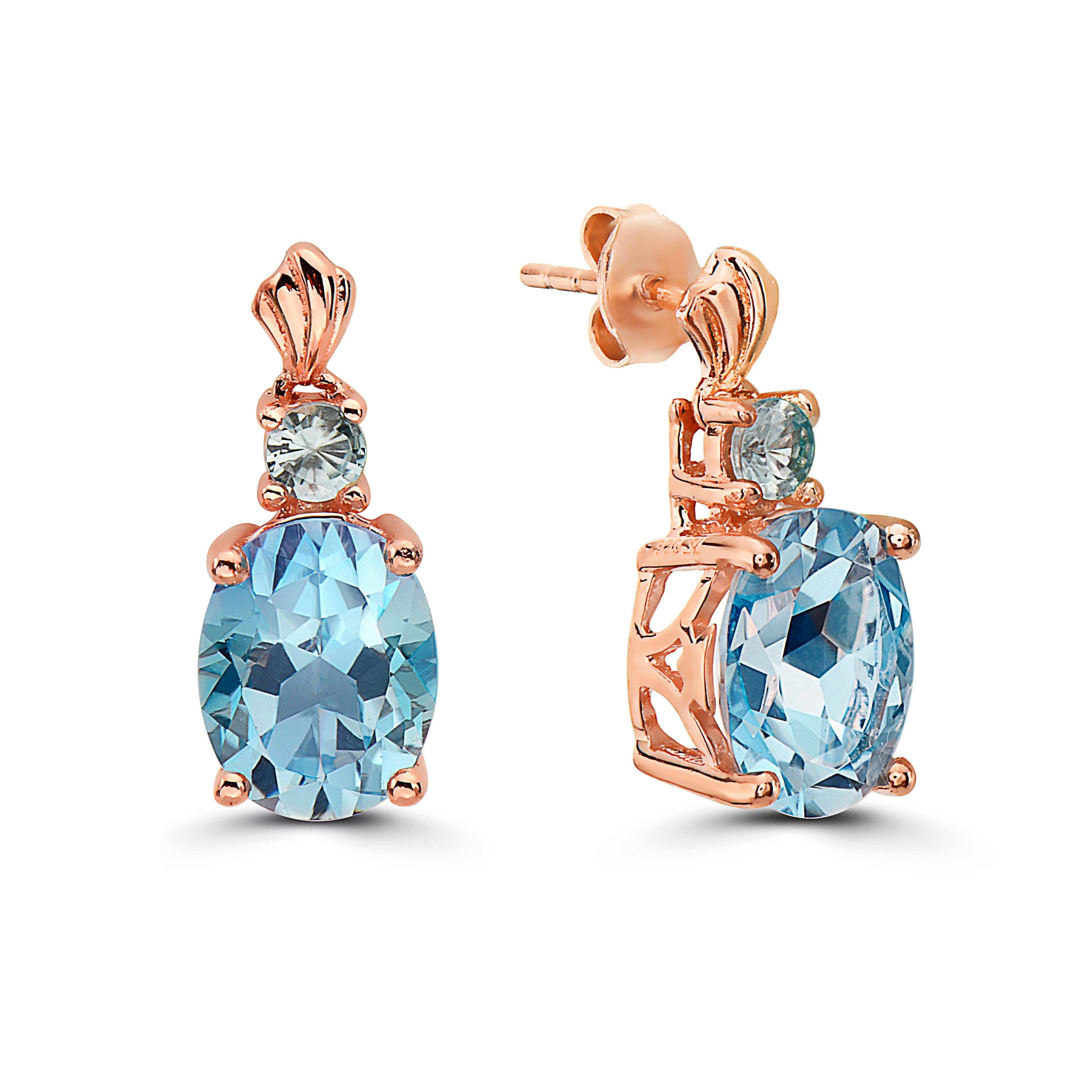 Levian Rose Gold Plated Blue Topaz Zircon Gemstone Beautiful Fancy Earrings
