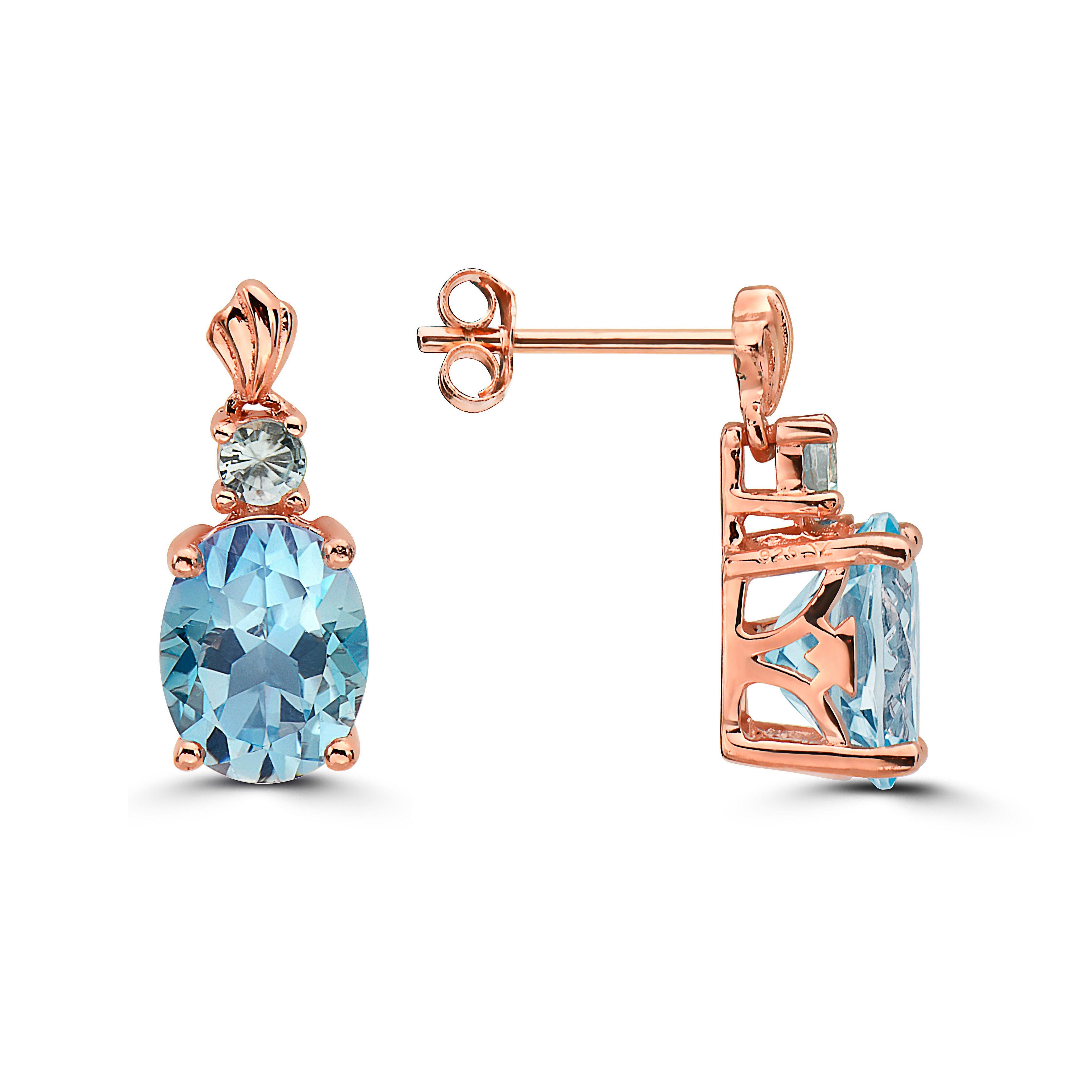 Women's or Men's LeVian Rose Gold Plated Blue Topaz Zircon Gemstone Beautiful Fancy Earrings For Sale