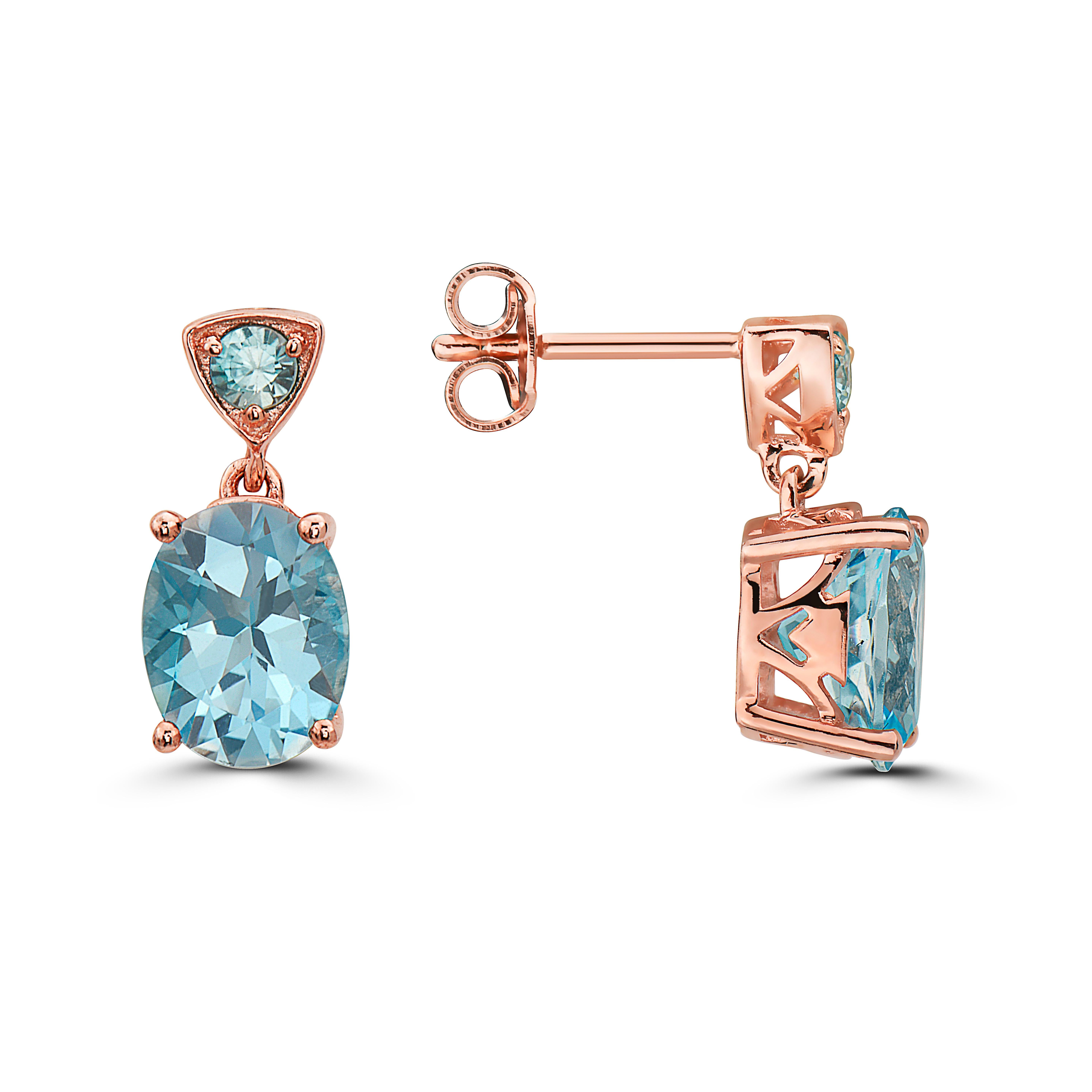 Le Vian Rose Gold Plated Blue Topaz Zircon Gemstone Beautiful Fancy Earrings In New Condition For Sale In Great Neck, NY