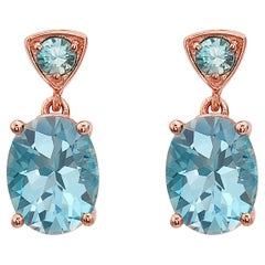 LeVian Rose Gold Plated Blue Topaz Zircon Gemstone Beautiful Fancy Earrings