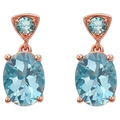 LeVian Rose Gold Plated Blue Topaz Zircon Gemstone Beautiful Fancy Earrings