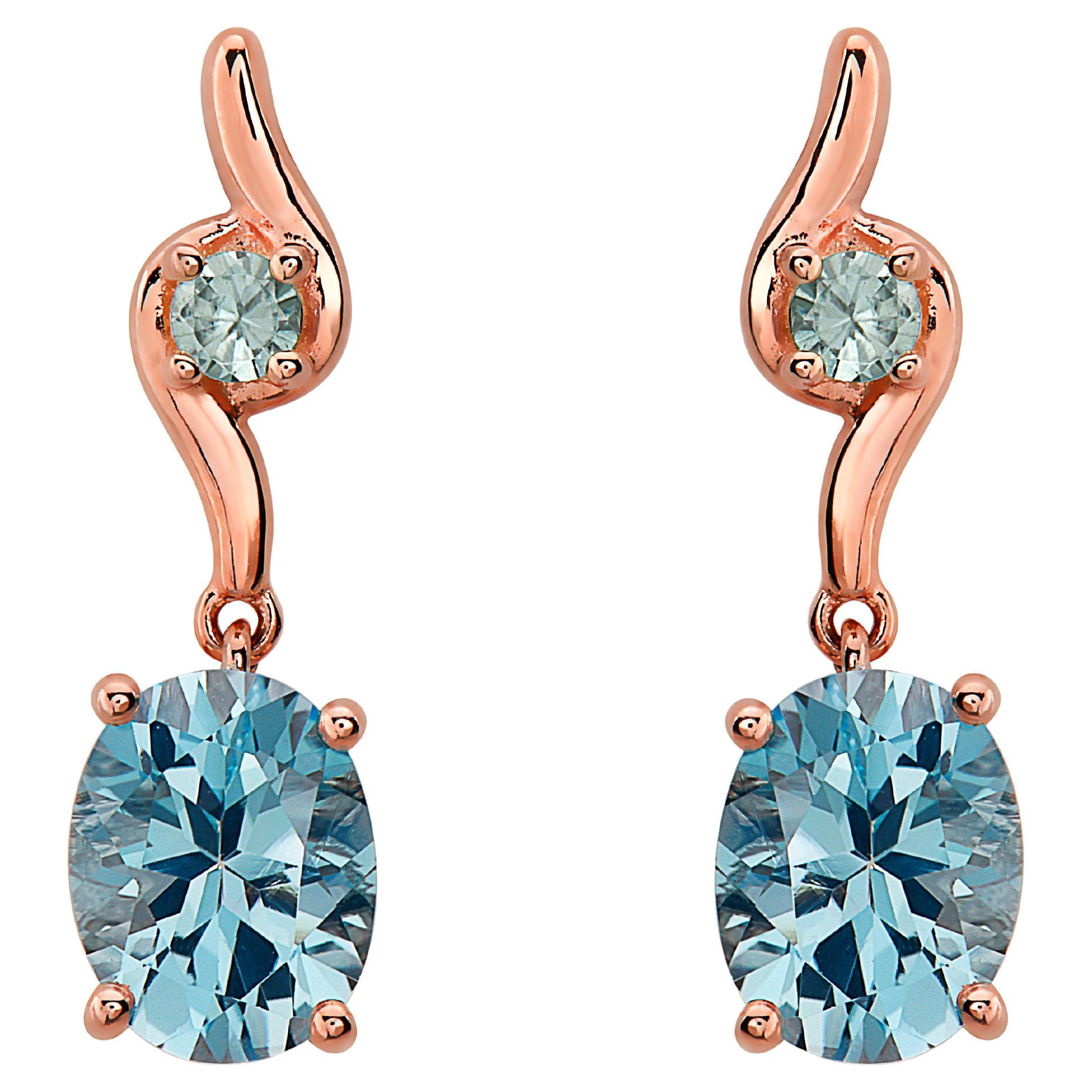 LeVian Rose Gold Plated Blue Topaz Zircon Gemstone Beautiful Fancy Earrings