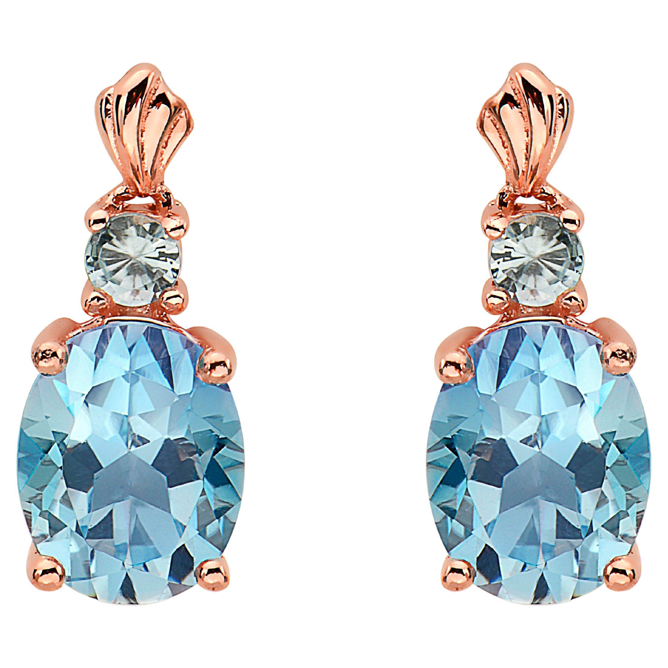 LeVian Rose Gold Plated Blue Topaz Zircon Gemstone Beautiful Fancy Earrings For Sale