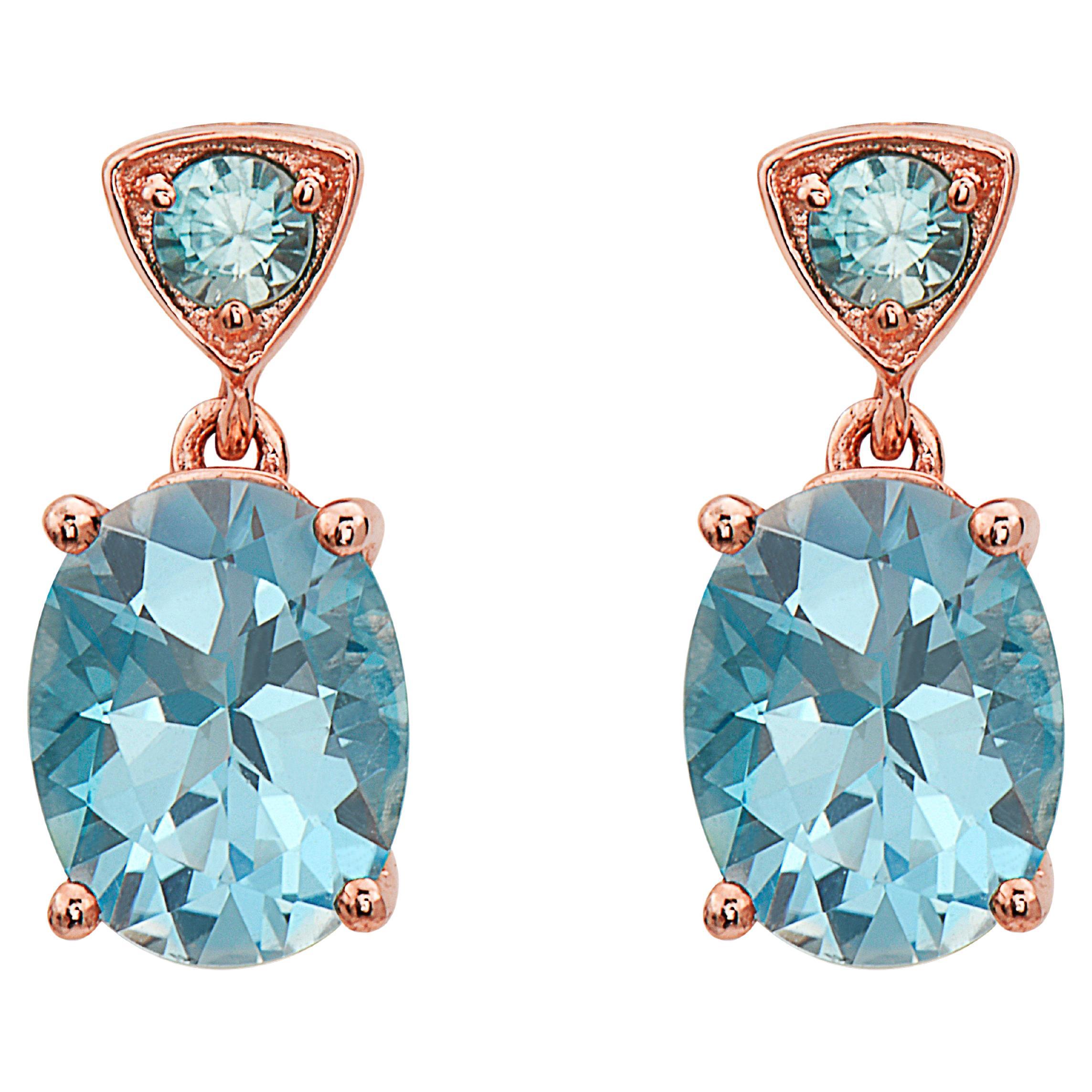 Le Vian Rose Gold Plated Blue Topaz Zircon Gemstone Beautiful Fancy Earrings For Sale