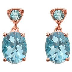 Le Vian Rose Gold Plated Blue Topaz Zircon Gemstone Beautiful Fancy Earrings