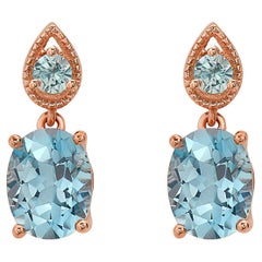 Levian Rose Gold Plated Blue Topaz Zircon Gemstone Beautiful Fancy Earrings