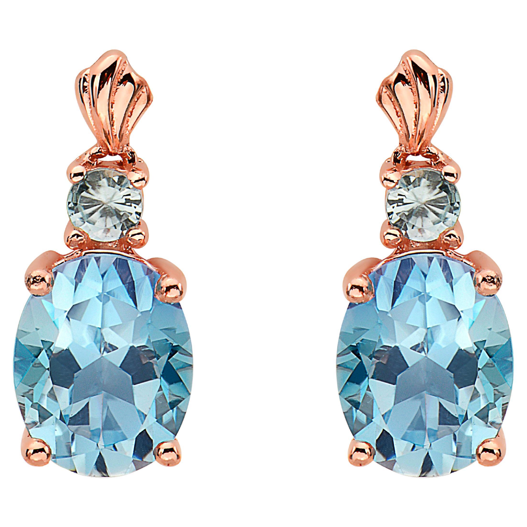 Le Vian Rose Gold Plated Blue Topaz Zircon Gemstone Beautiful Fancy Earrings