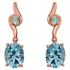 Magnifiques boucles d'oreilles fantaisie Le Vian en or rose plaqué or, topaze bleue, zircon et pierre précieuse