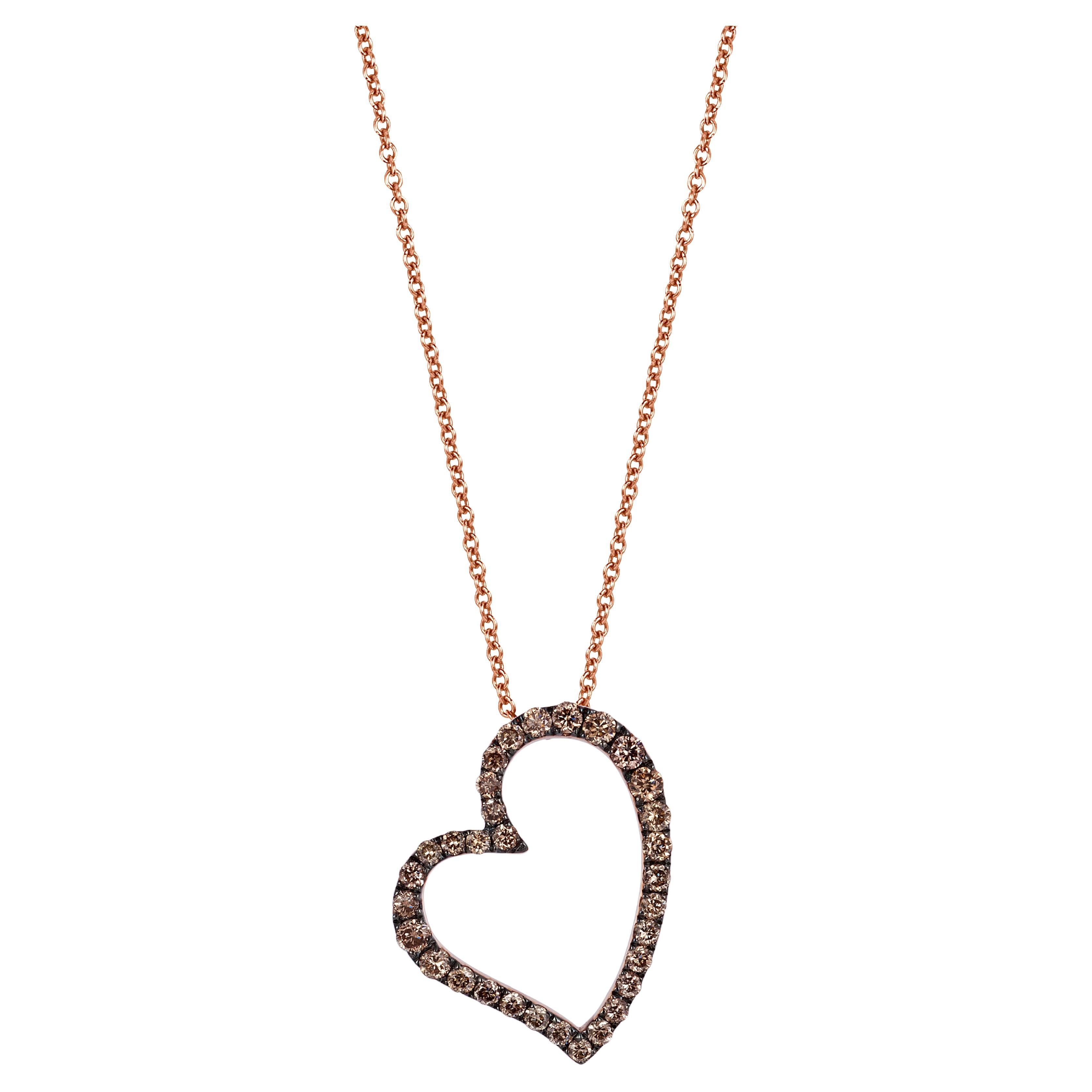 LeVian Round Chocolate Diamonds Heart Pendant in 14K Rose Gold 3/8 Cts For Sale