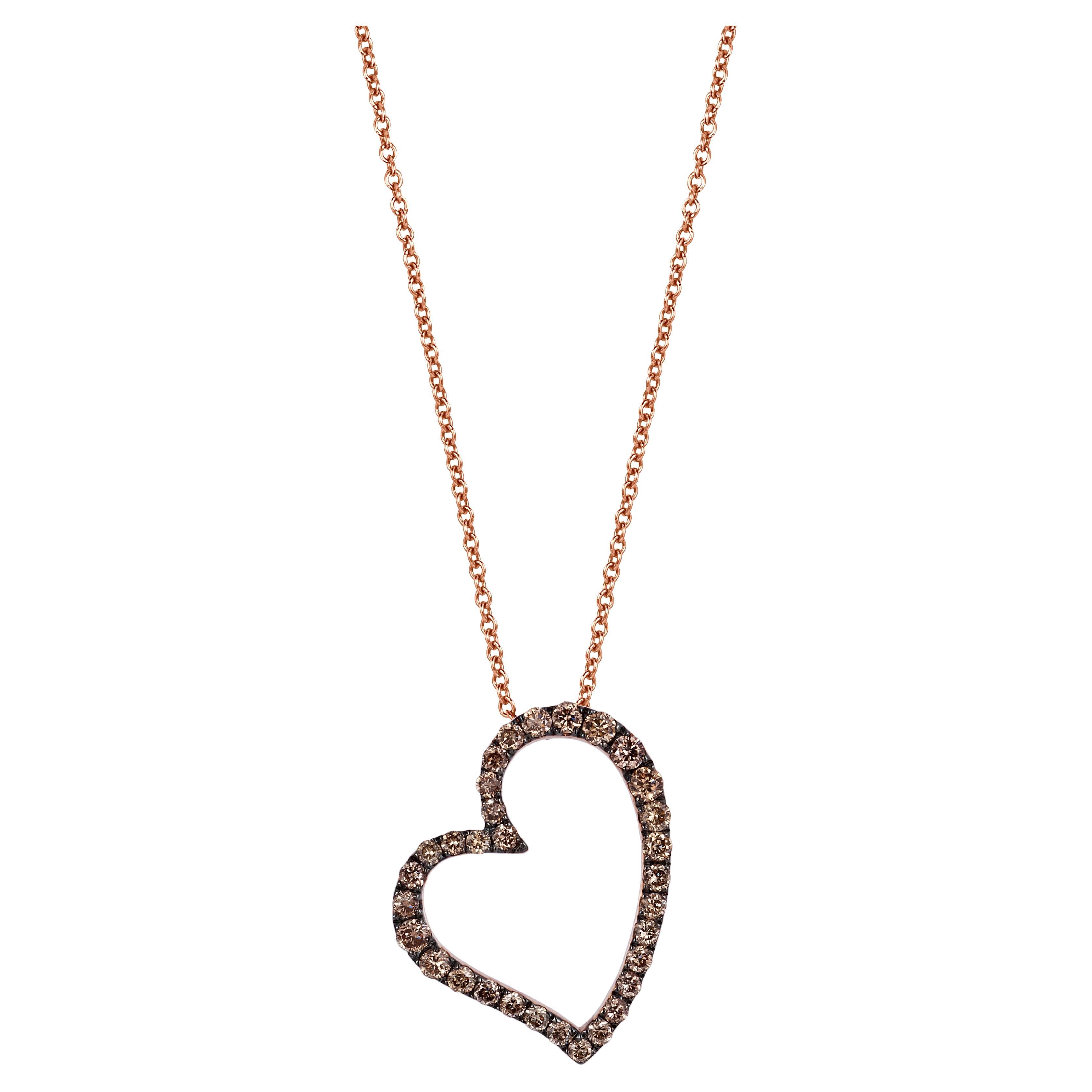 Levian Round Chocolate Diamonds Heart Pendant in 14k Rose Gold 3 8 Cts For Sale