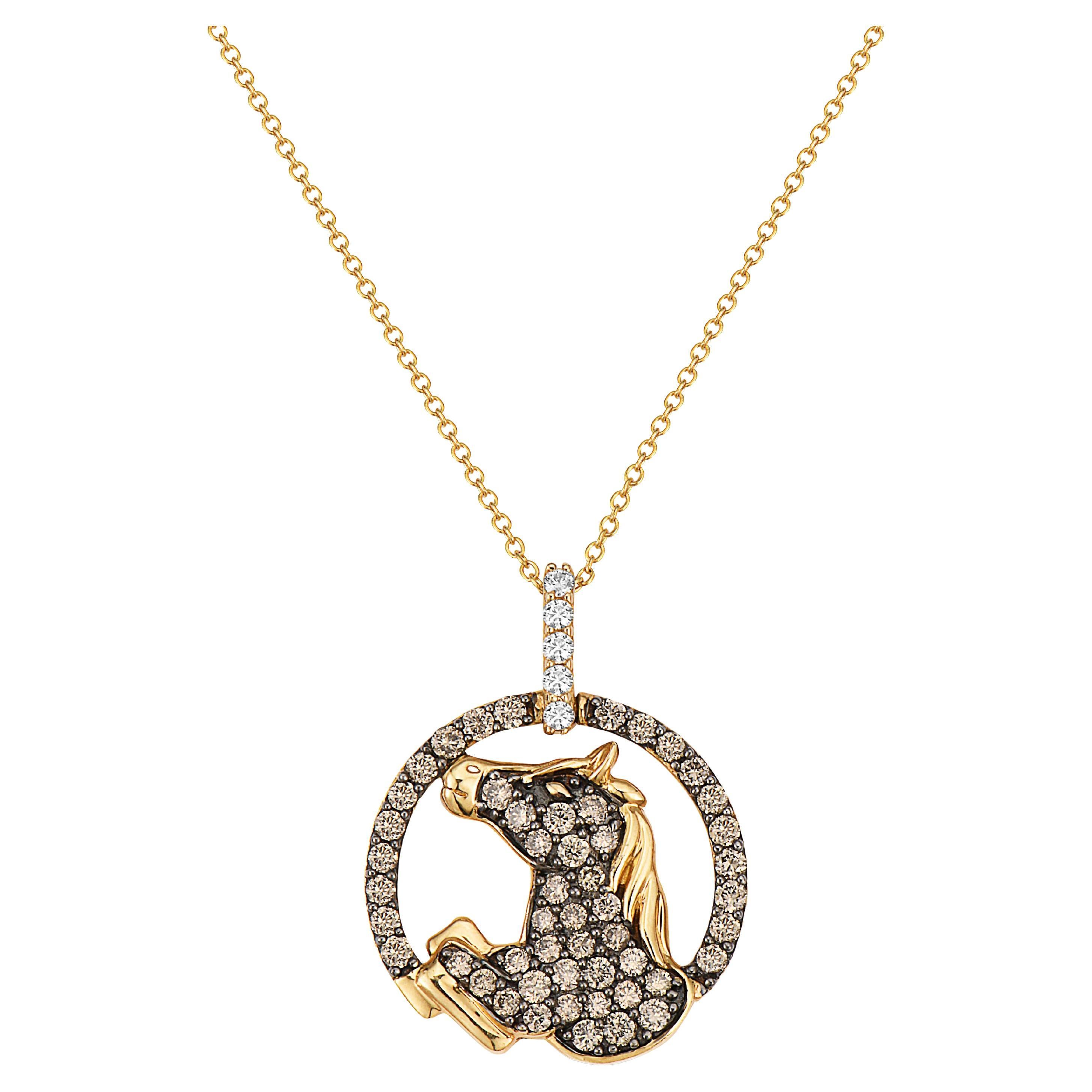 LeVian Round Chocolate Diamonds White Diamond Pendant in 14K Gold 1 Cts For Sale