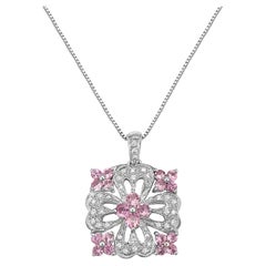 LeVian Round Pink Sapphire White Diamond Pendant in 14K White Gold-1 3/8 cts