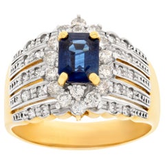 Vintage LeVian sapphire & diamond ring in 18k yellow gold