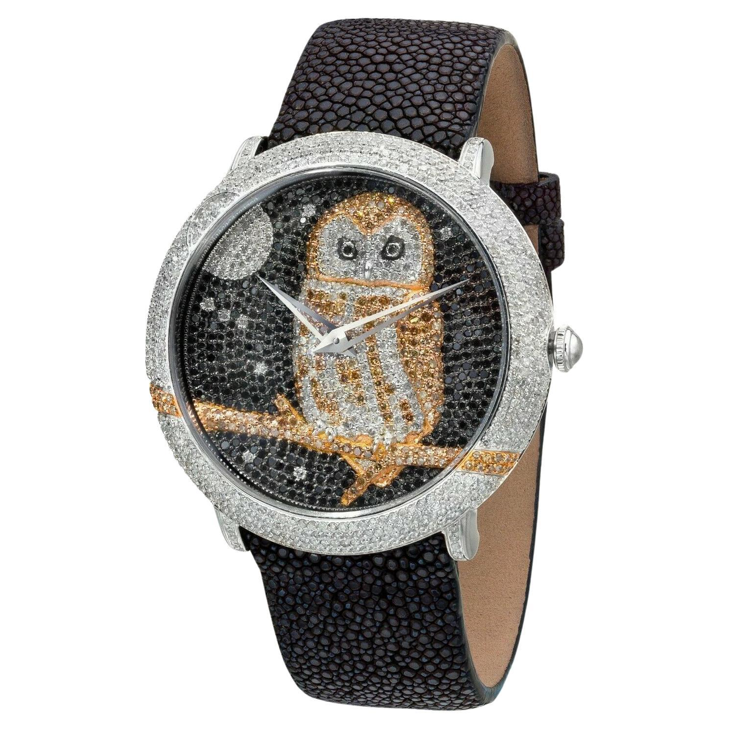Levian Stainless Steel Night Owl Round Diamond into the Wild Collection Watch For Sale