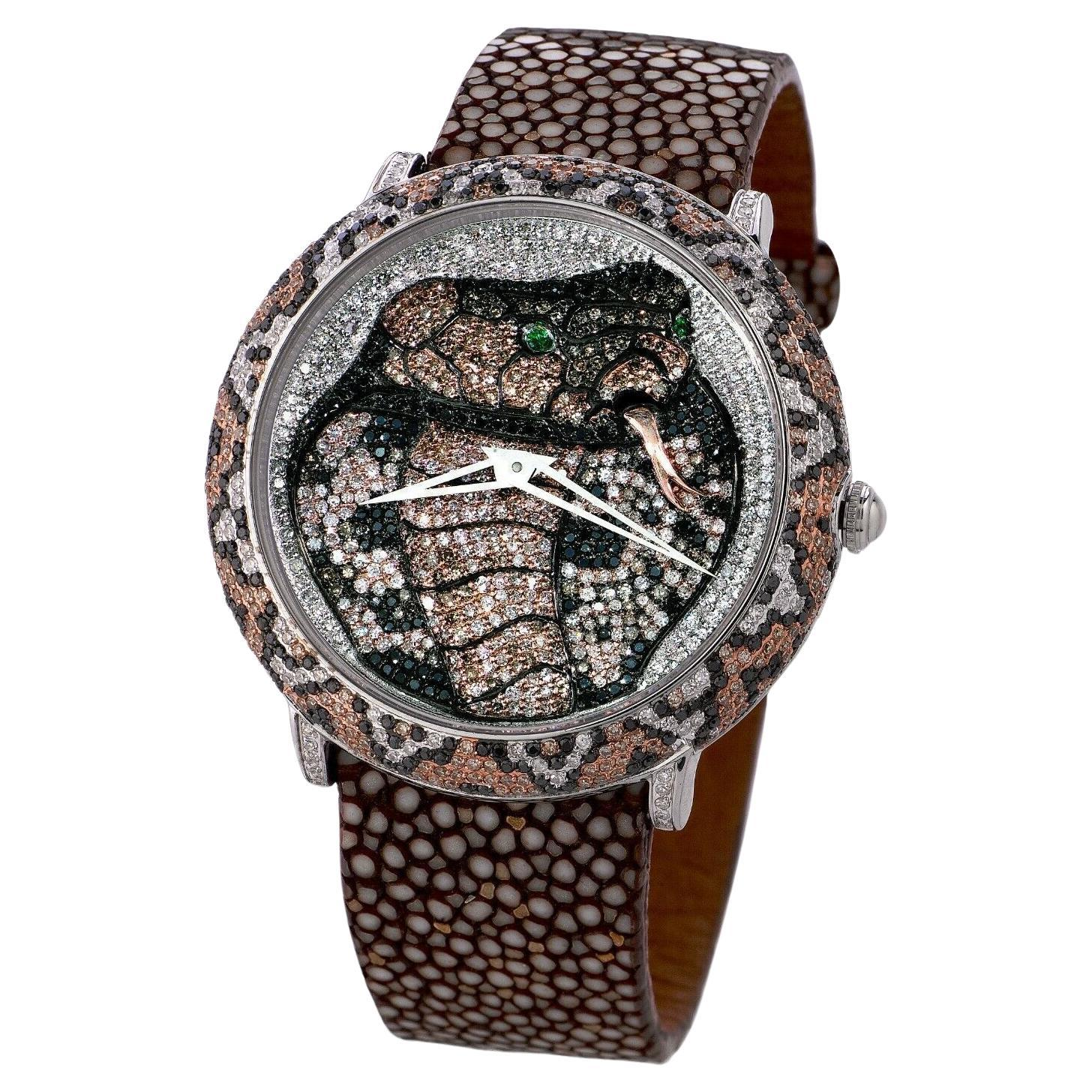 Levian Stainless Steel Snake Cobra Round Diamond into the Wild Collection Watch
