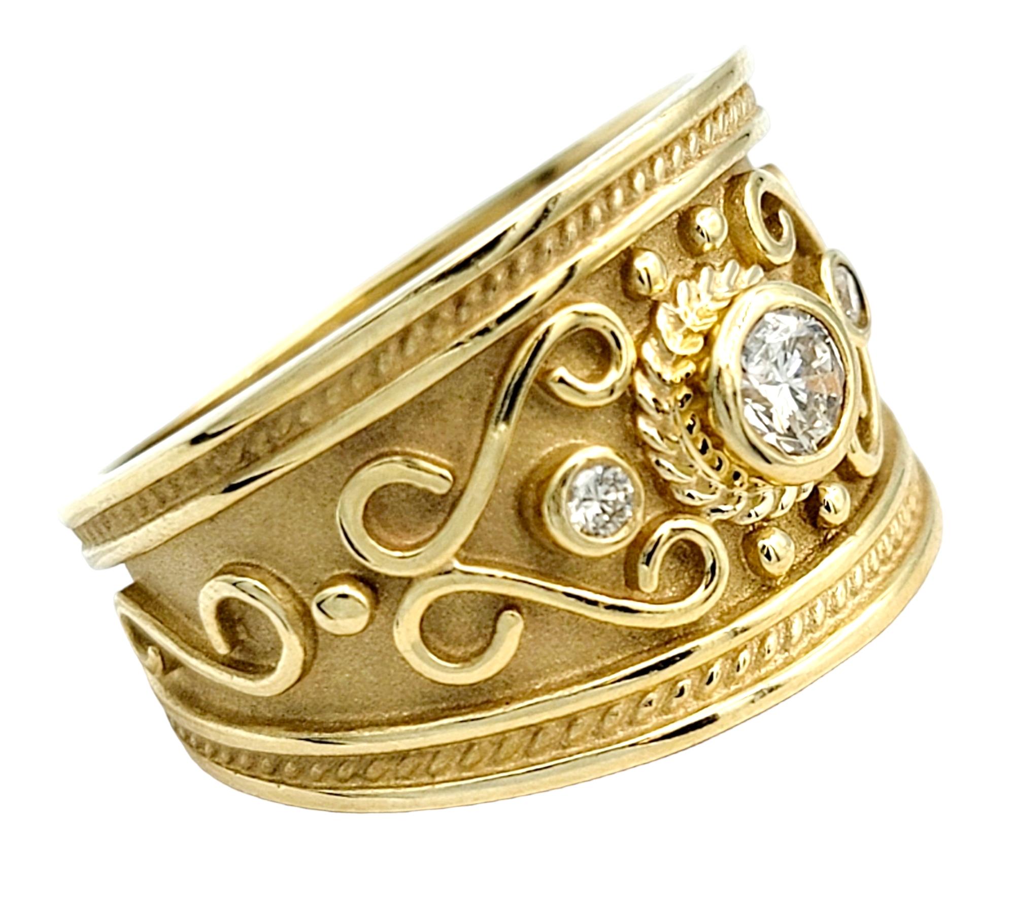 Contemporary Le Vian Swirl Motif Tapered Shank Band Ring with Diamonds, 14 Karat Yellow Gold For Sale