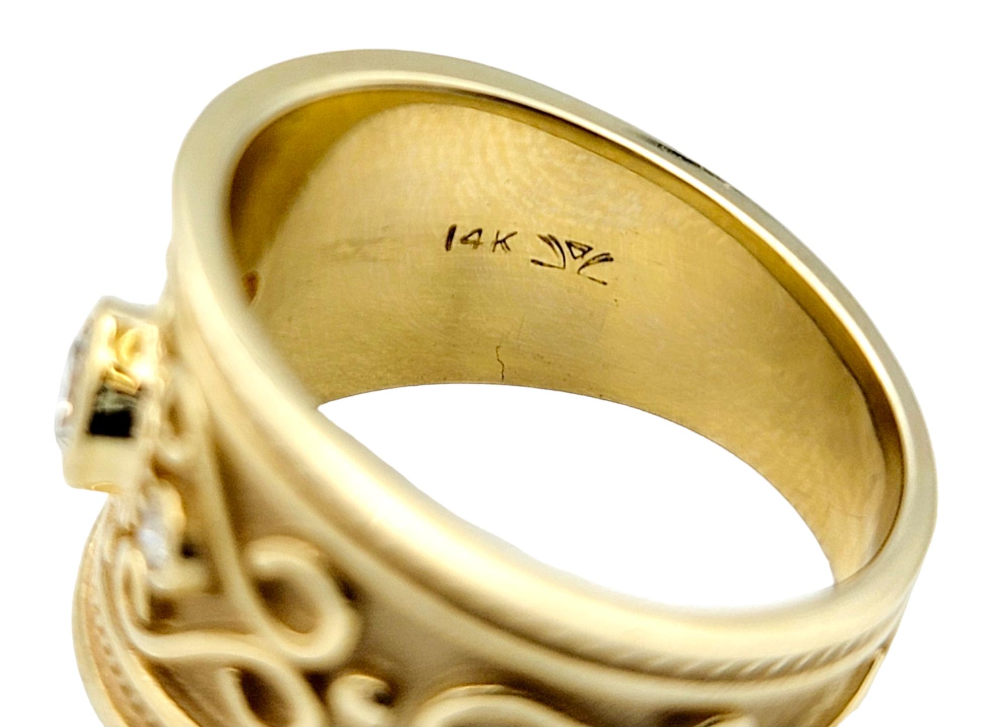 Le Vian, spitz zulaufender Shank-Ring mit Wirbelmotiv und Diamanten, 14 Karat Gelbgold (Rundschliff) im Angebot