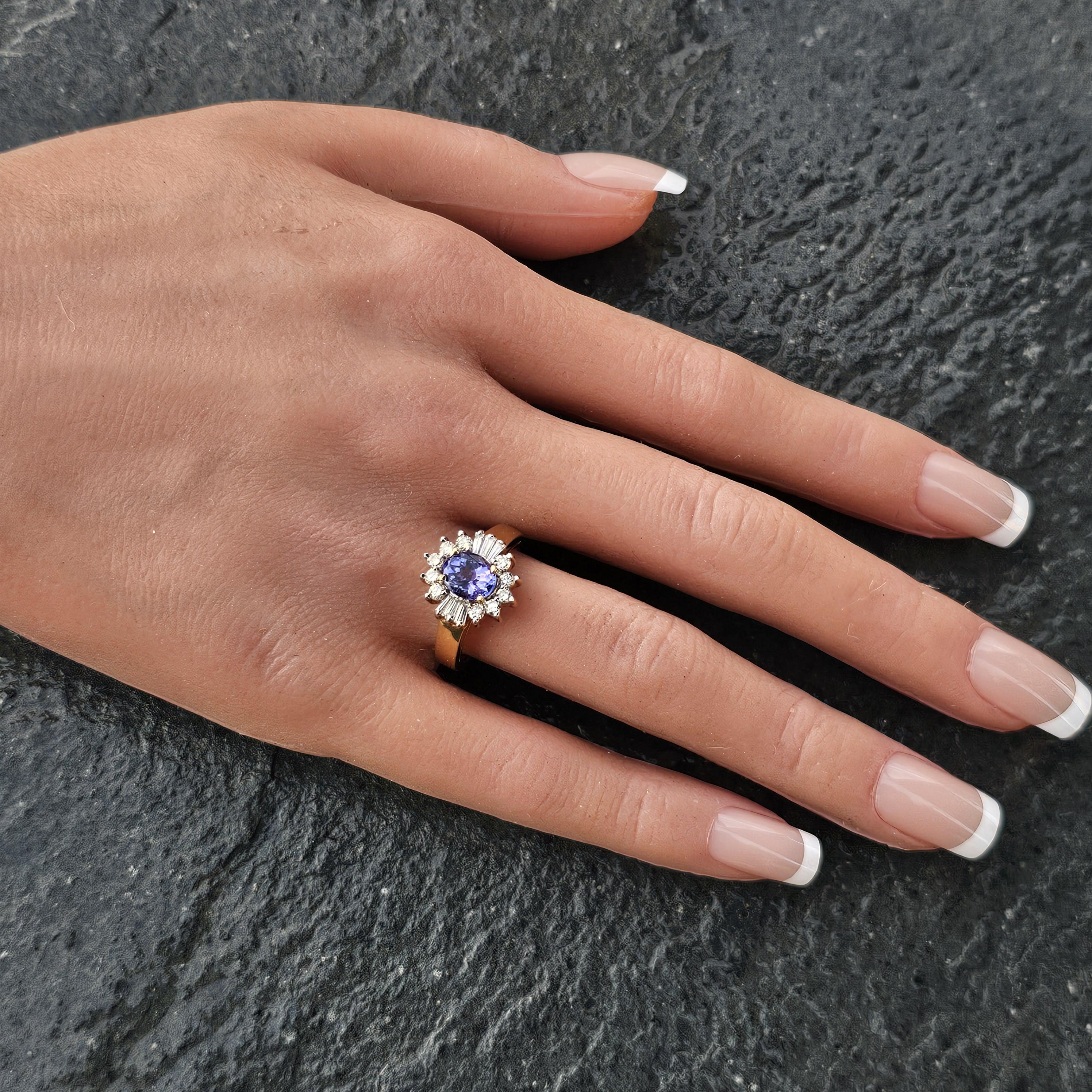 Levian Tansanit Diamant Ring Halo 18k Gelbgold Oval 7,3g sz 7 im Zustand „Gut“ im Angebot in Northbrook, IL