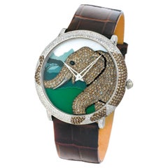 LeVian Time Elephant Watch White/Black/Chocolate Diamonds Stainless Steel