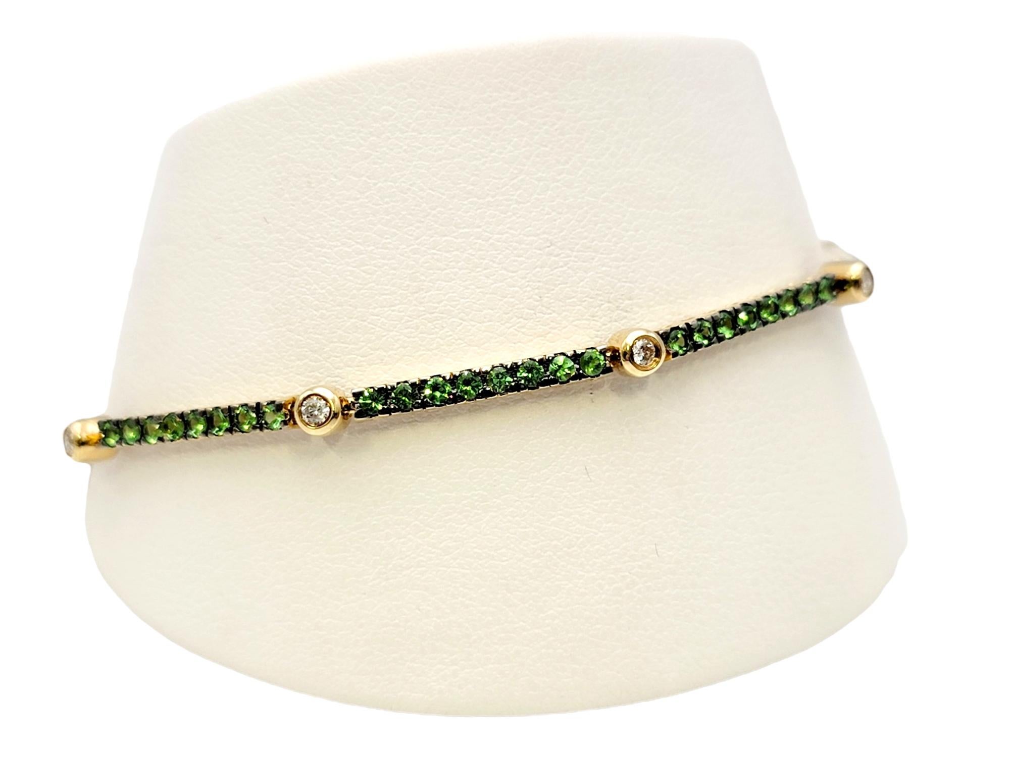 LeVian Tsavorite Garnet and Diamond Station Tennis Bracelet 14 Karat Yellow Gold 4