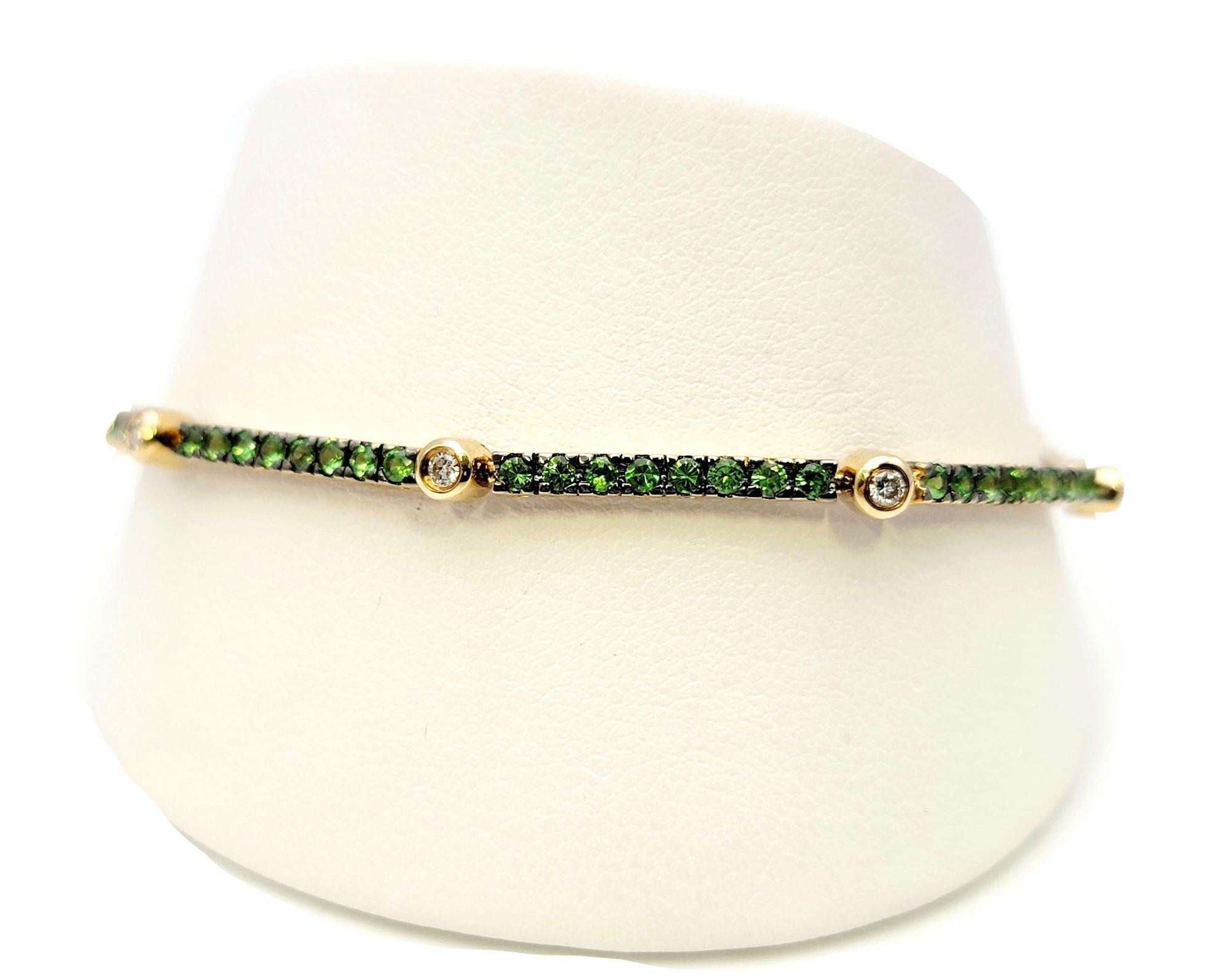 LeVian Tsavorite Garnet and Diamond Station Tennis Bracelet 14 Karat Yellow Gold 5