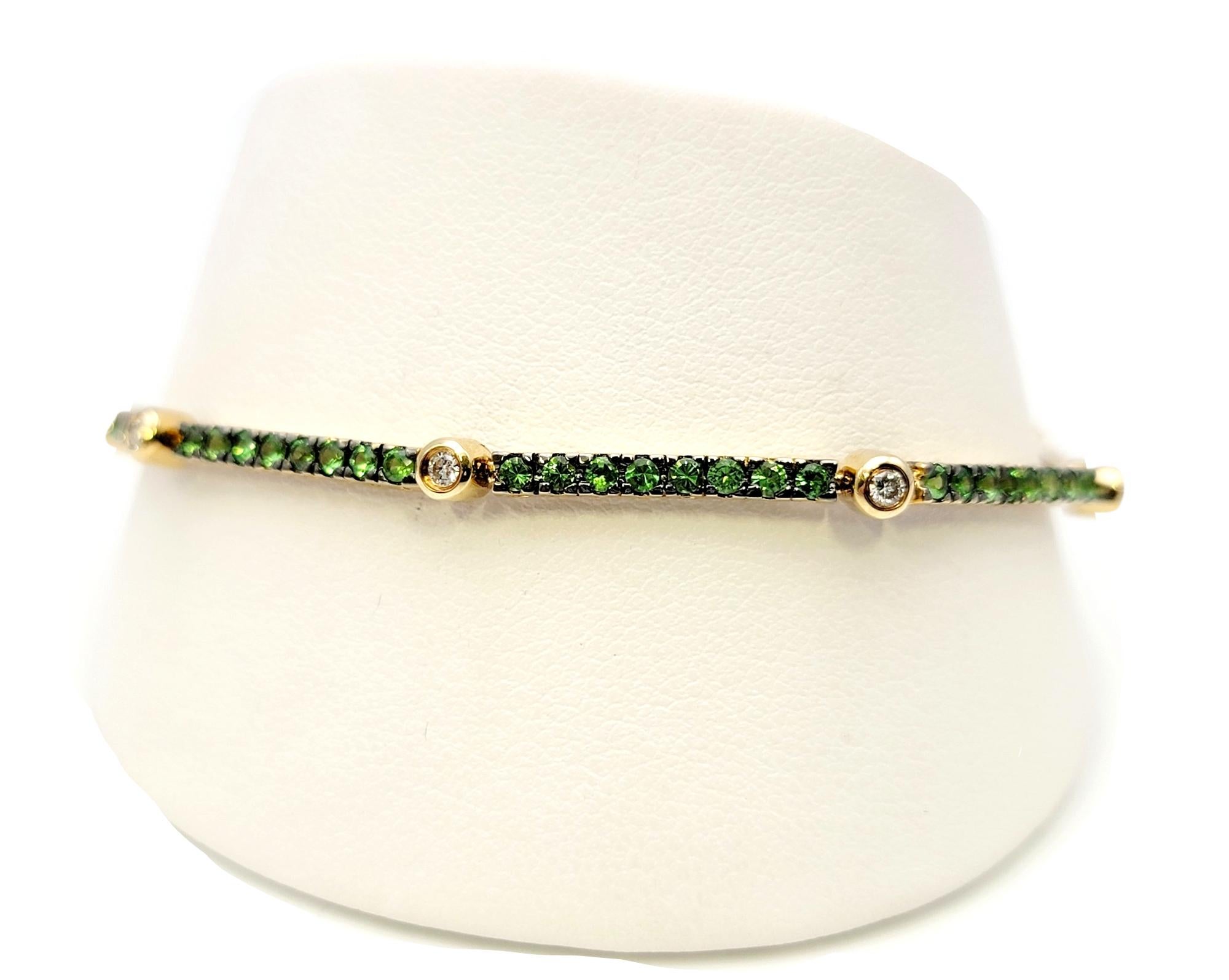 LeVian Tsavorite Garnet and Diamond Station Tennis Bracelet 14 Karat Yellow Gold 5