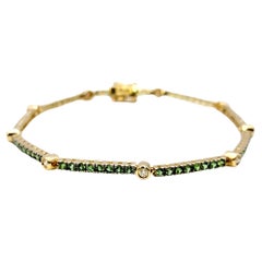 LeVian Tsavorite Garnet and Diamond Station Tennis Bracelet 14 Karat Yellow Gold