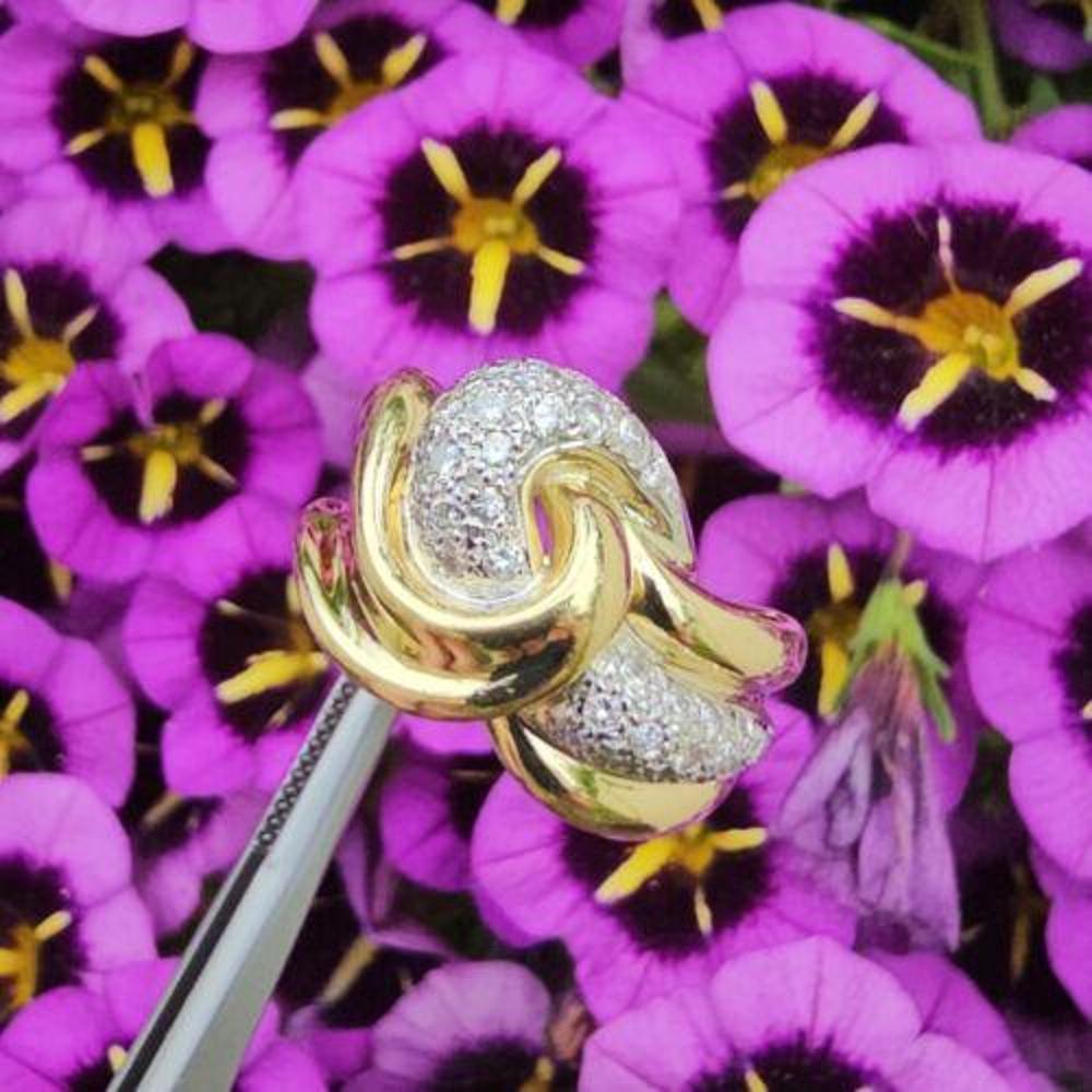 Levian Twist Knot Diamond Ring Freeform 18k Yellow Gold Crossover Bypass Sz 7.25 For Sale 5