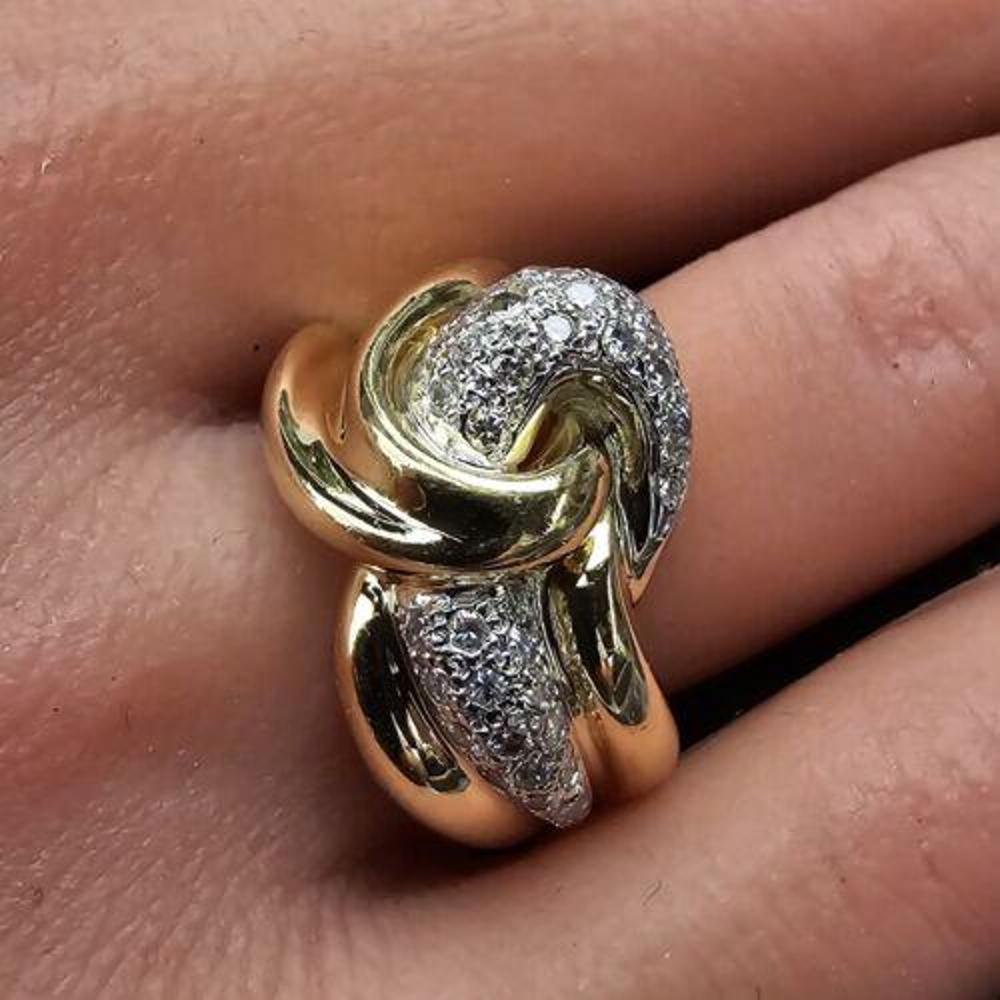 Levian Twist Knot Diamond Ring Freeform 18k Yellow Gold Crossover Bypass Sz 7.25 In Good Condition For Sale In Northbrook, IL