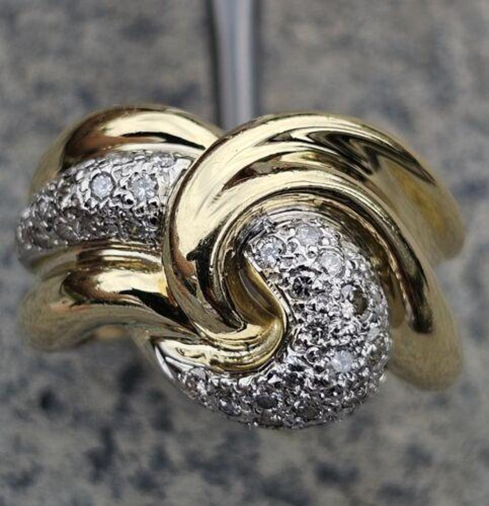 Levian Twist Knot Diamond Ring Freeform 18k Yellow Gold Crossover Bypass Sz 7.25 For Sale 2